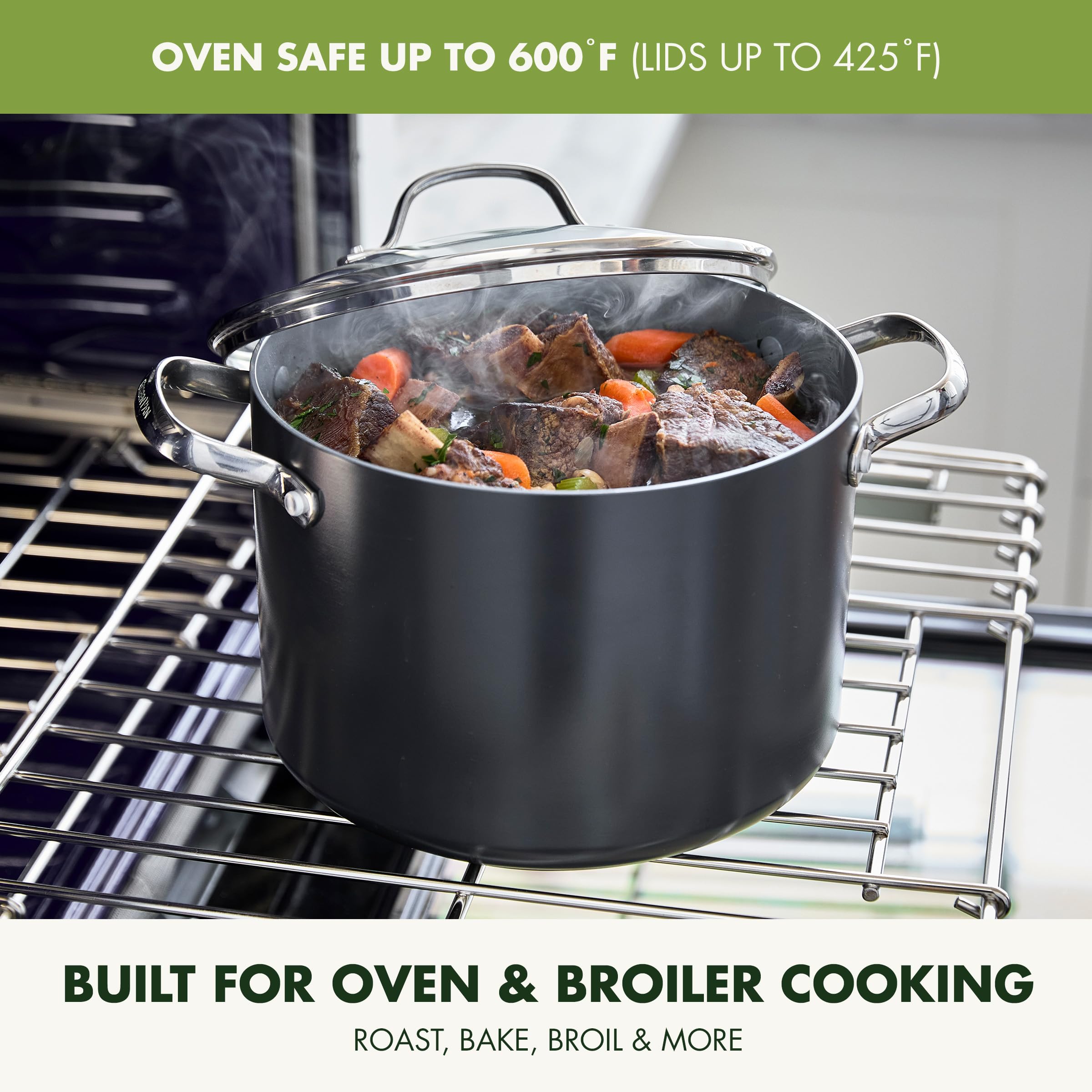 GreenPan Valencia Pro 8QT Stock Pot with Lid – Hard Anodized, Ceramic Nonstick, Induction Ready, Gray