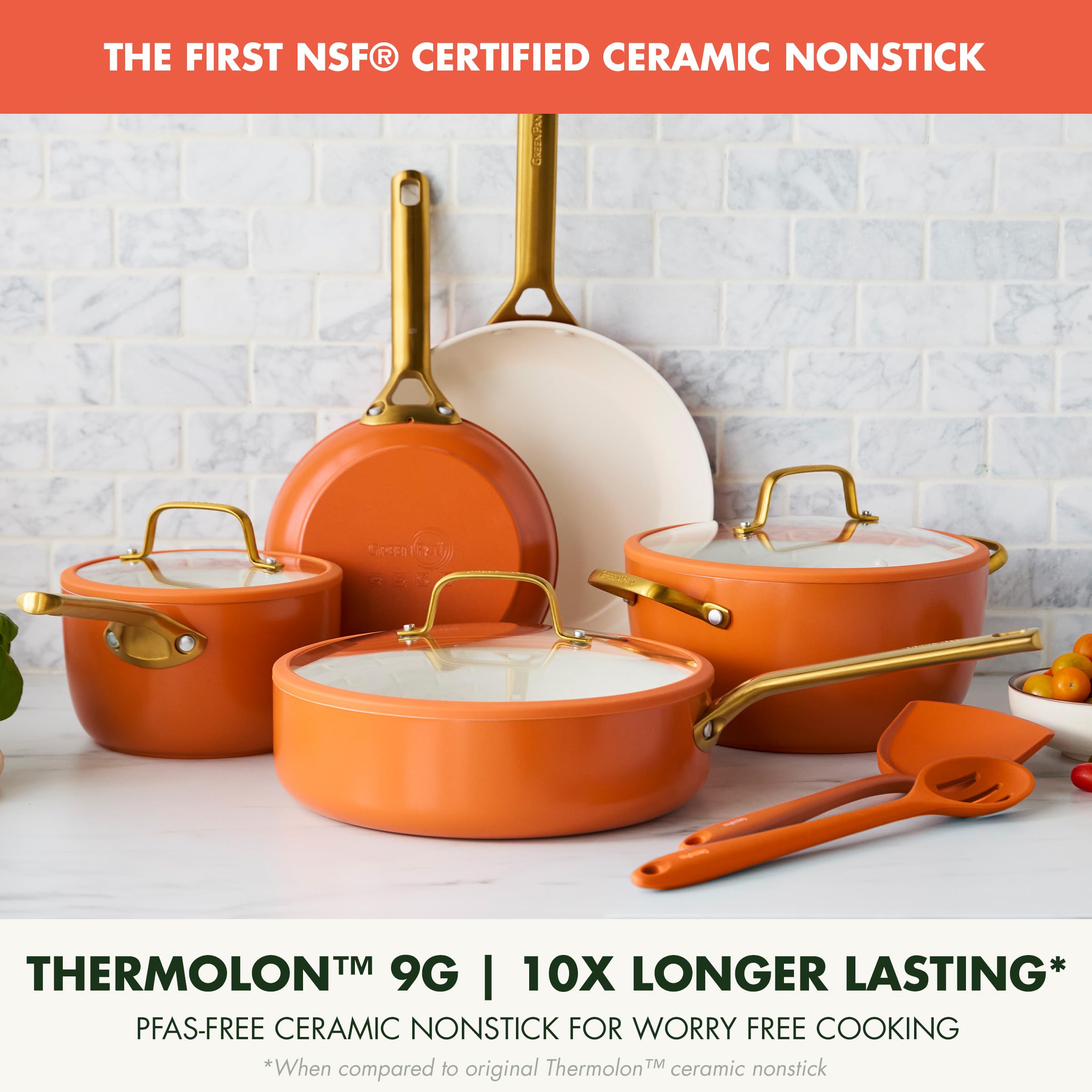 GreenPan Reserve Pro 10-Piece Hard Anodized Ceramic Nonstick Cookware Set, Harvest Orange