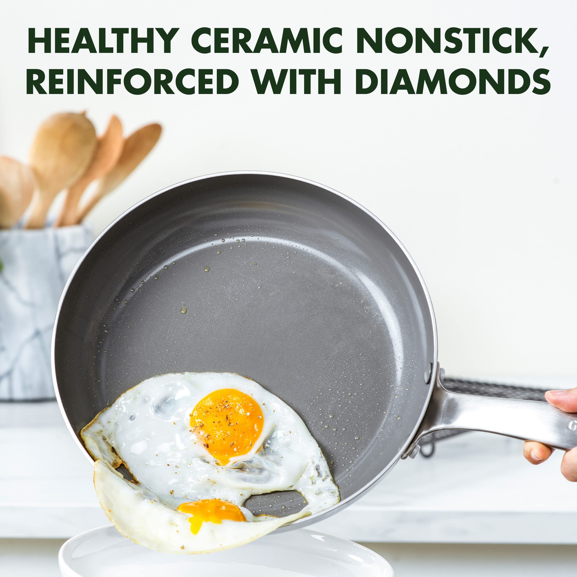 GreenPan Chatham Tri-Ply Stainless Steel Healthy Ceramic Nonstick 10" and 12" Frying Pan Skillet Set