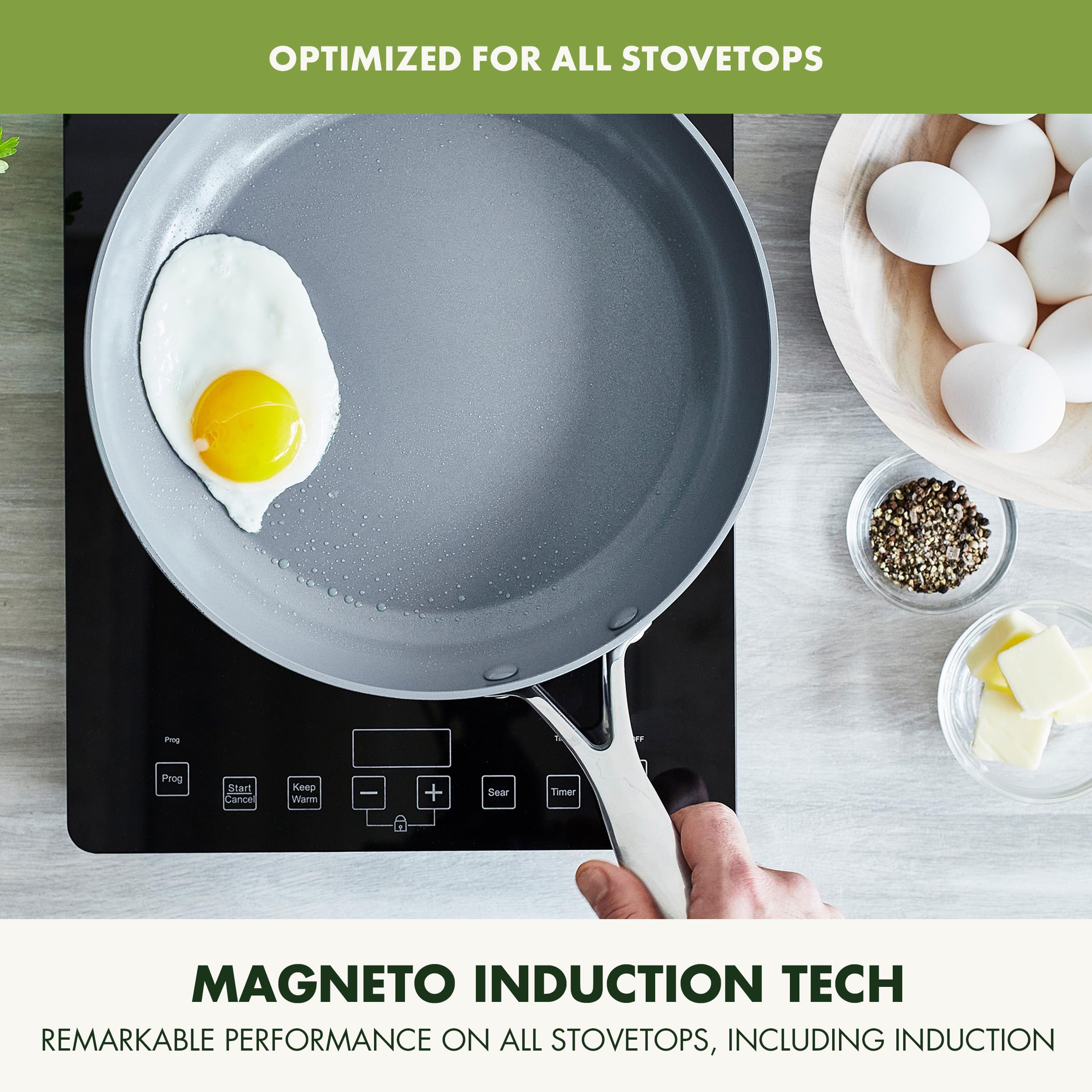 GreenPan Valencia Pro Ceramic Nonstick 3-Piece Fry Pan Set (8", 9.5", 11")