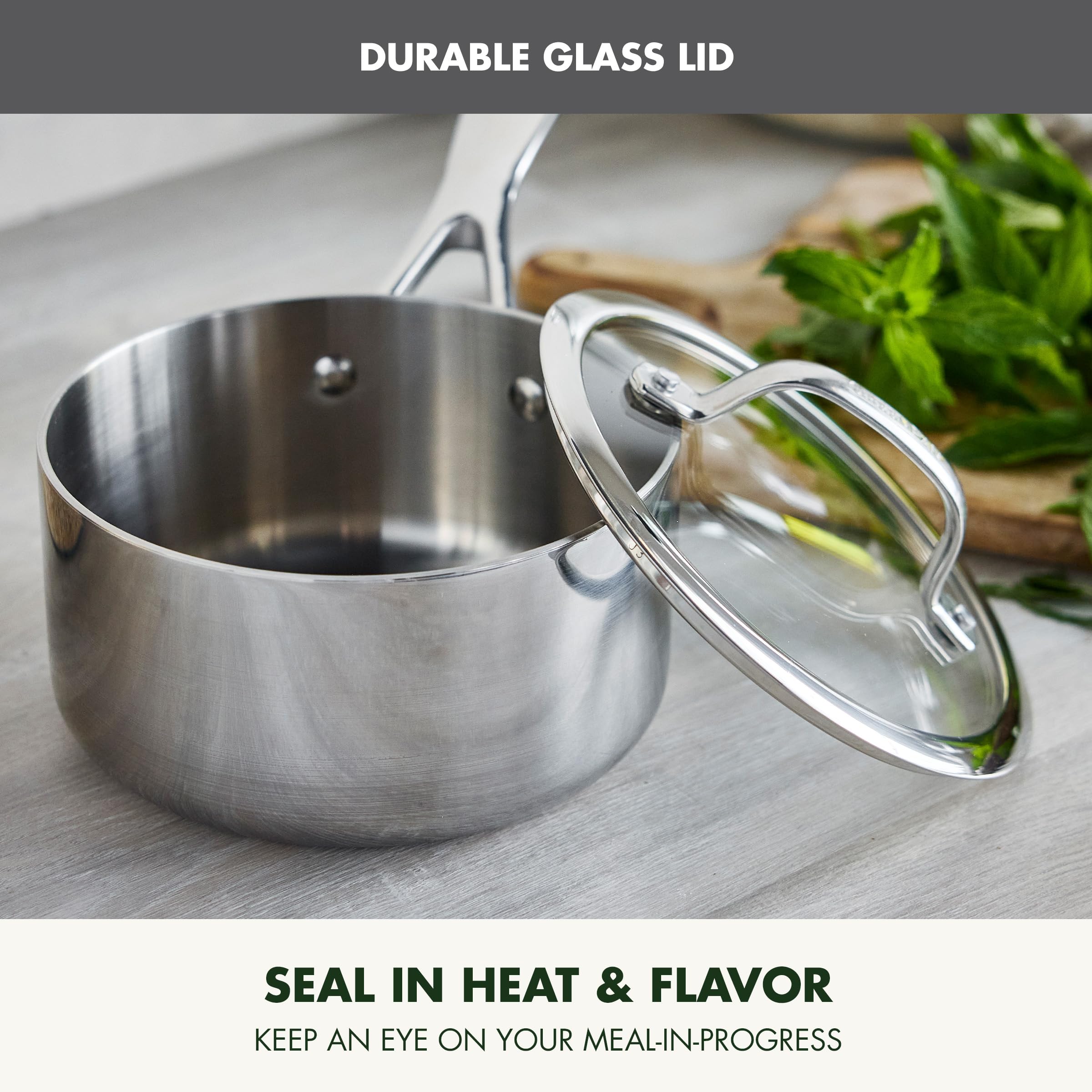 GreenPan Valencia Pro Tri-Ply Stainless Steel 1.6QT Chef's Pan with Lid