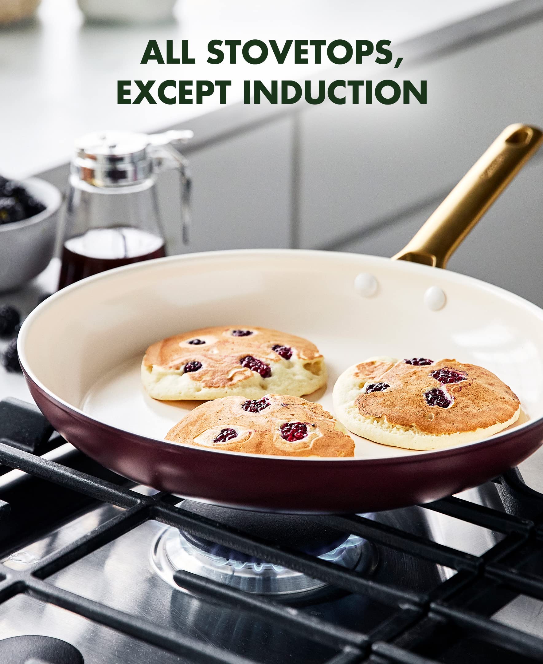 GreenPan Reserve Hard Anodized 8" & 11" Fry Pan Set – Diamond-Infused Ceramic Nonstick, Gold Handles, Merlot Red