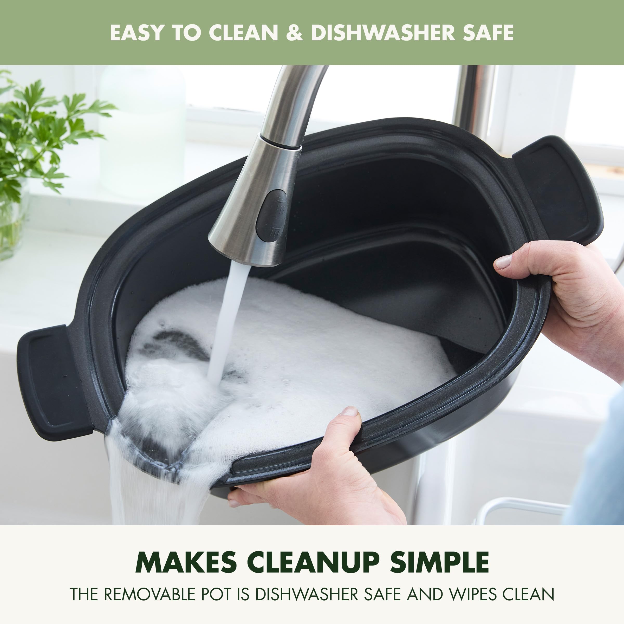 GreenPan Elite 8-in-1 Programmable 6QT Electric Slow Cooker with Ceramic Nonstick Crock, Sage Green