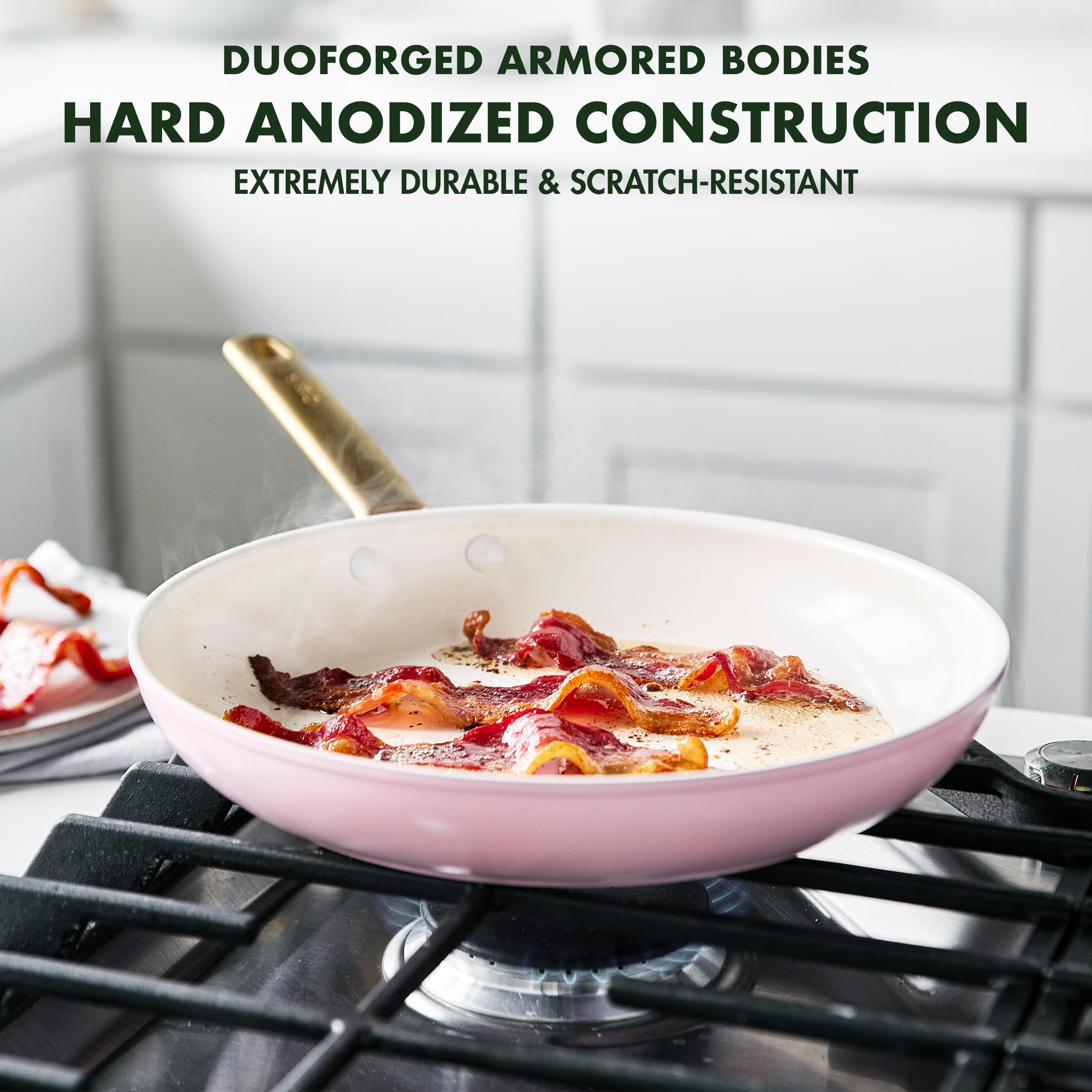 GreenPan Reserve Hard Anodized Ceramic Nonstick Frying Pan Set, 20cm and 26cm, Blush Pink