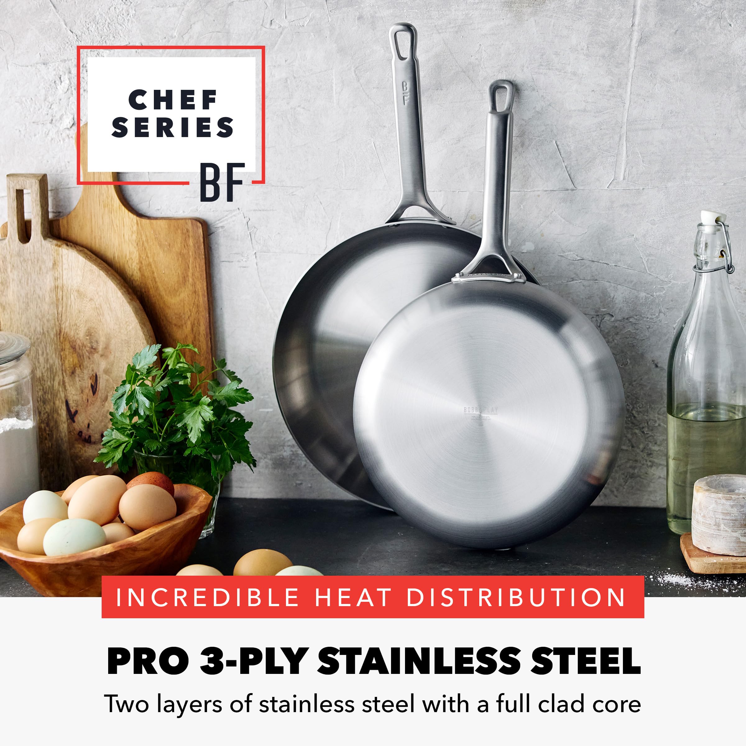 GreenPan x Bobby Flay Tri-Ply Stainless Steel Frying Pan Set (8, 10 Inch)