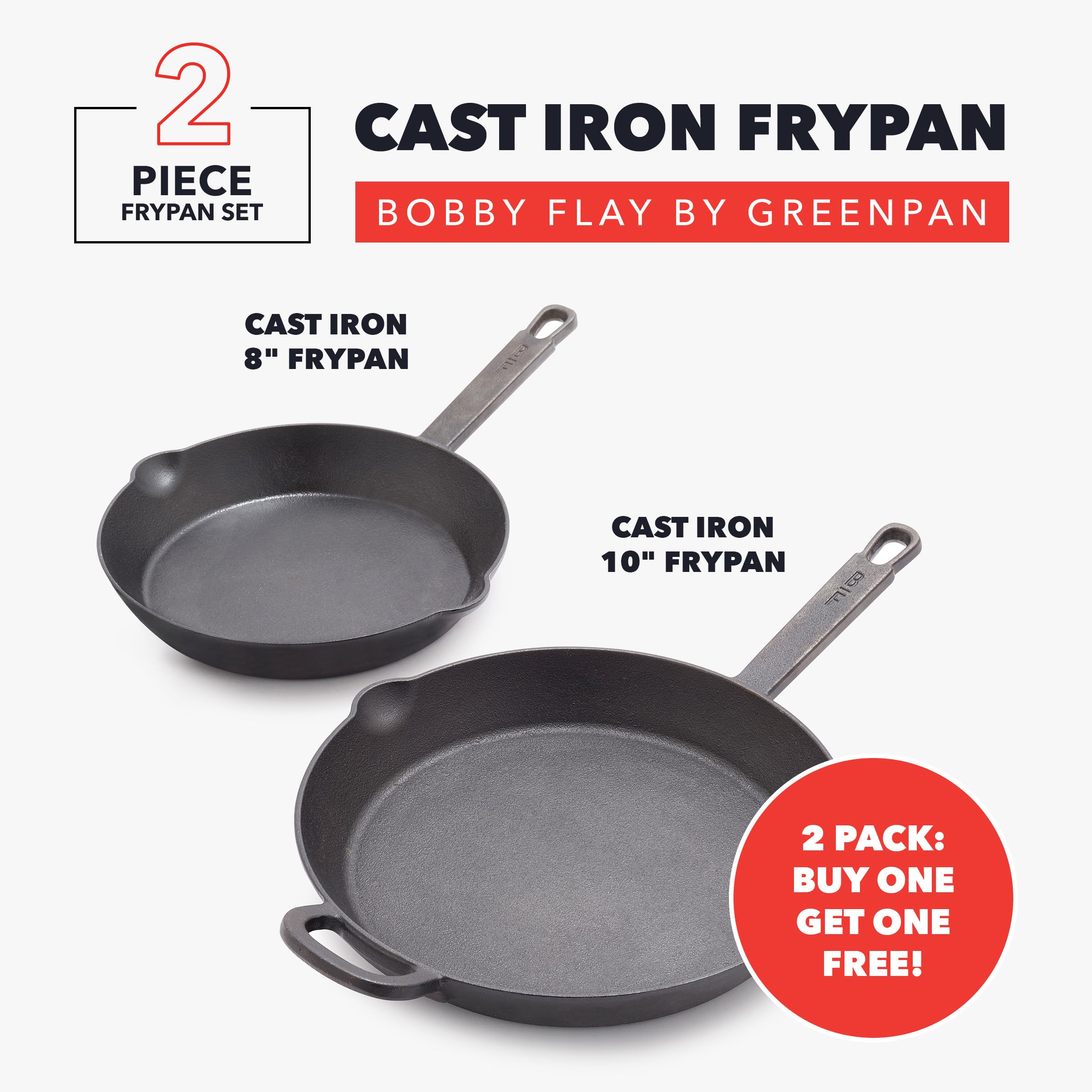 GreenPan x Bobby Flay Cast Iron Skillet Set – 8-Inch & 10-Inch