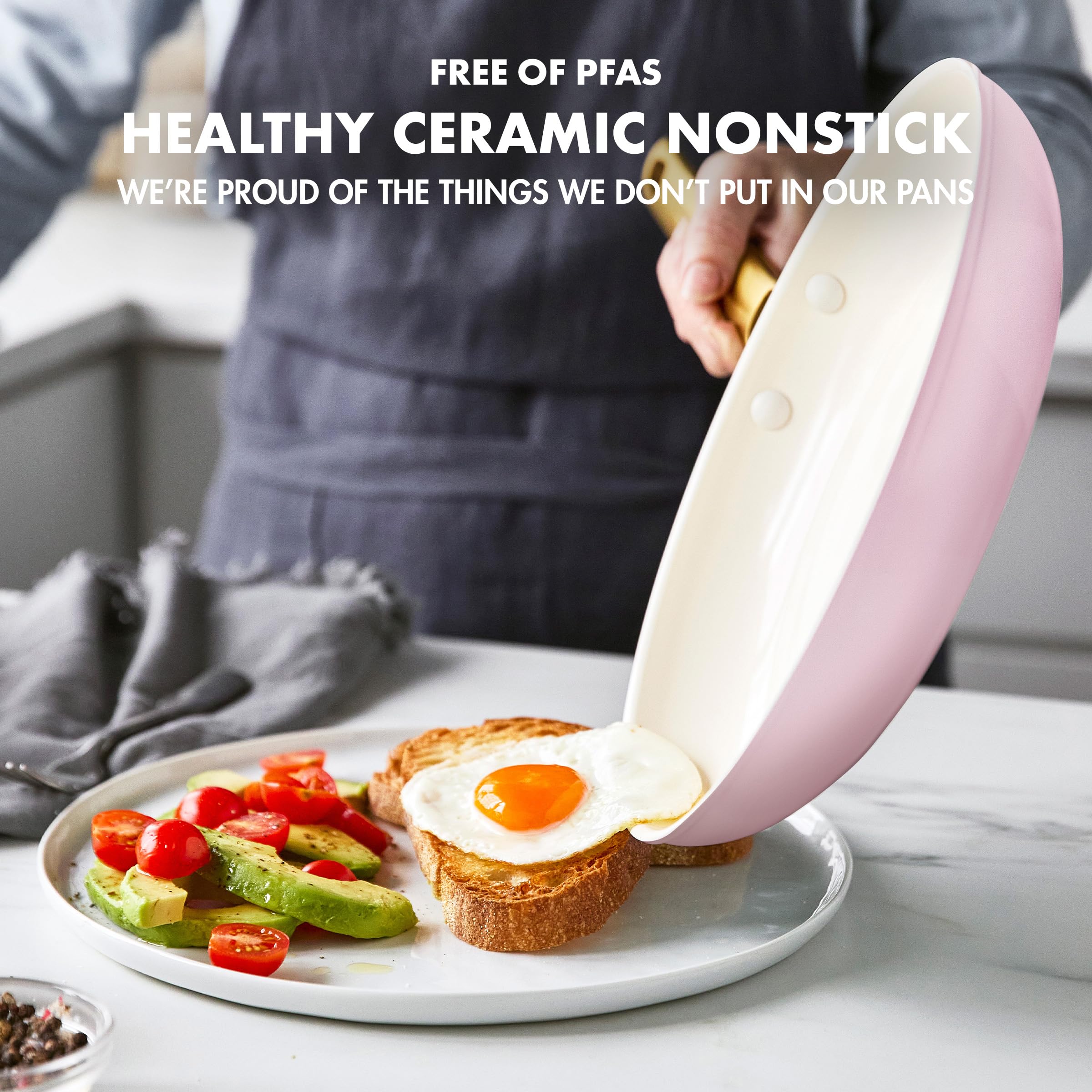 GreenPan Reserve Hard Anodized Ceramic Nonstick Frying Pan Set, 20cm and 26cm, Blush Pink