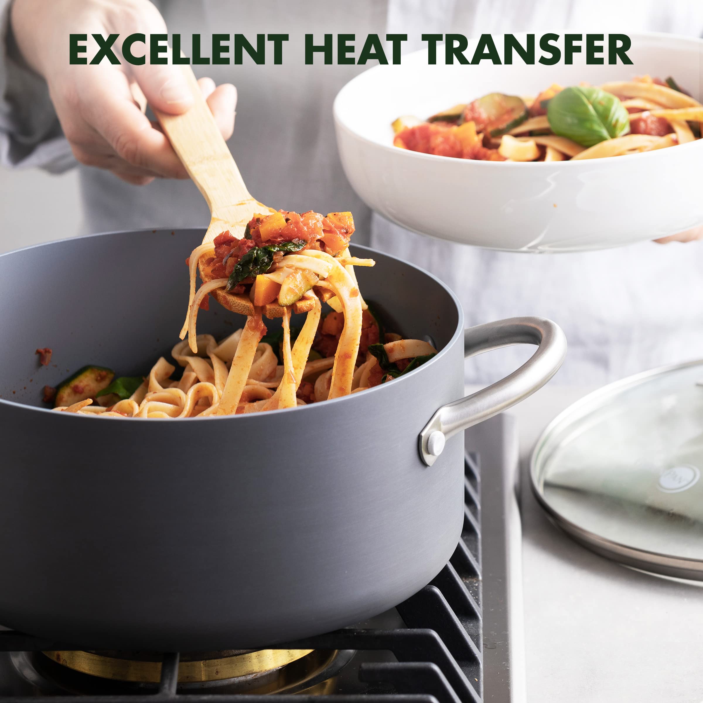 GreenPan Lima 5.2QT Nonstick Stock Pot with Glass Lid, Hard Anodized, Stainless Steel Handles, Gray