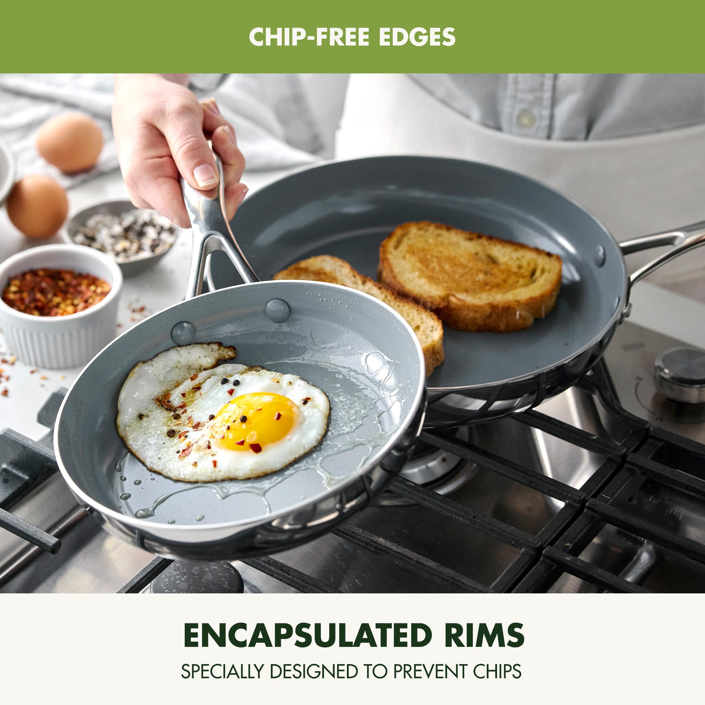 GreenPan Valencia Pro Tri-Ply Stainless Steel 8" & 10" Frying Pan Skillet Set
