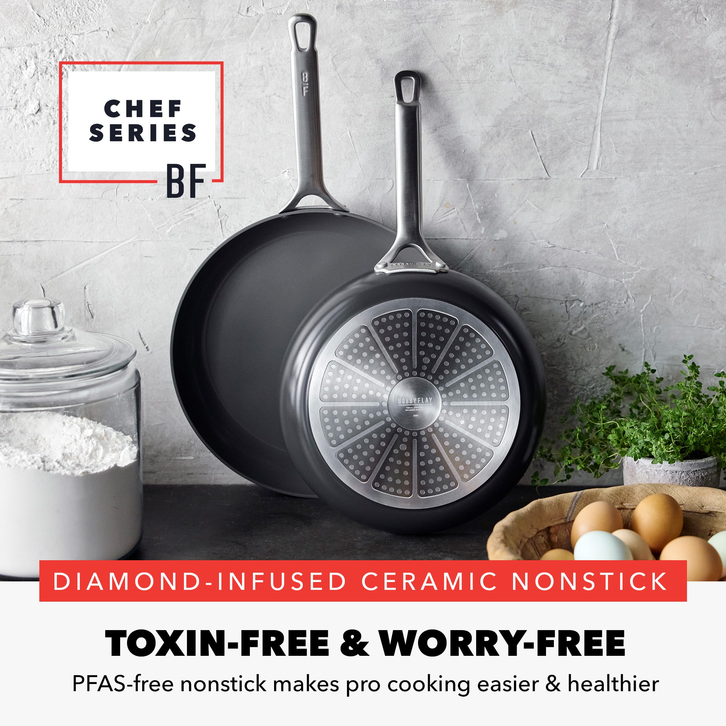 GreenPan x Bobby Flay Hard Anodized Ceramic Nonstick Frying Pan Set – 10" & 12", PFAS-Free, Induction Compatible, Black