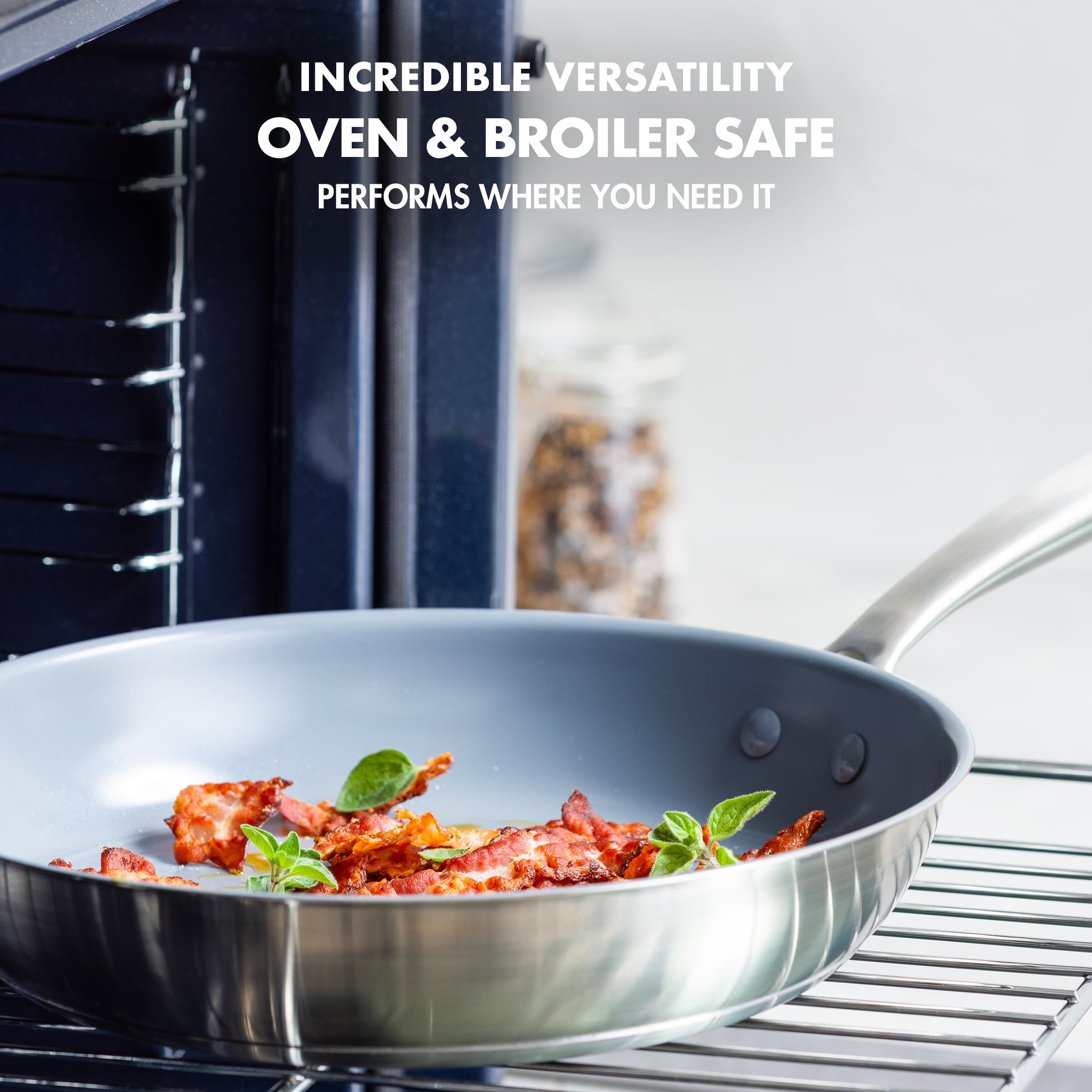 GreenPan Treviso 9.5" and 11" Frying Pan Skillet Set, PFAS-Free Stainless Steel Ceramic Nonstick, Induction Ready, Oven Safe to 600°F