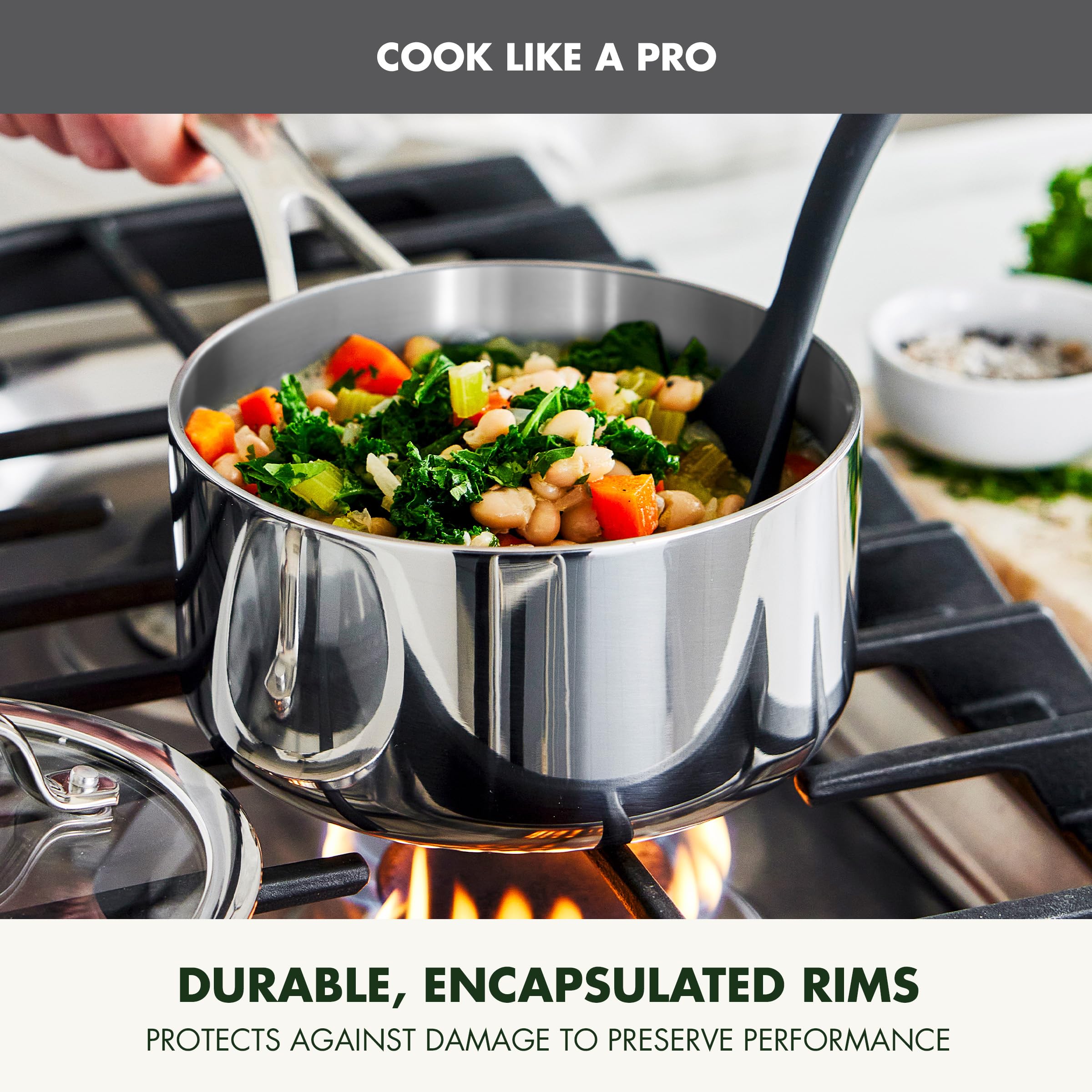GreenPan Valencia Pro Tri-Ply Stainless Steel 1.6QT Chef's Pan with Lid