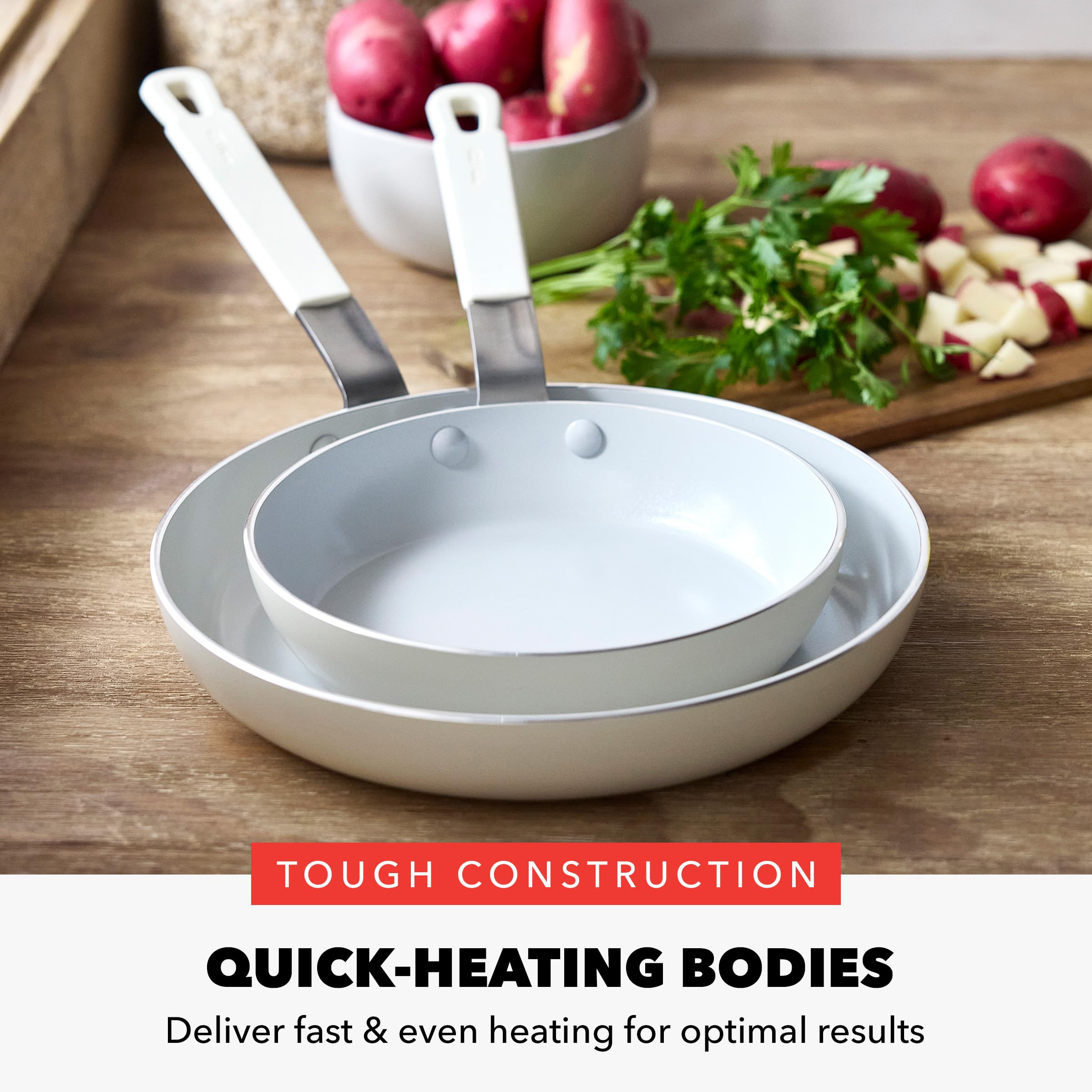 GreenPan x Bobby Flay Pro 2-Piece Frying Pan Set – 8” & 10” Nonstick, Cream