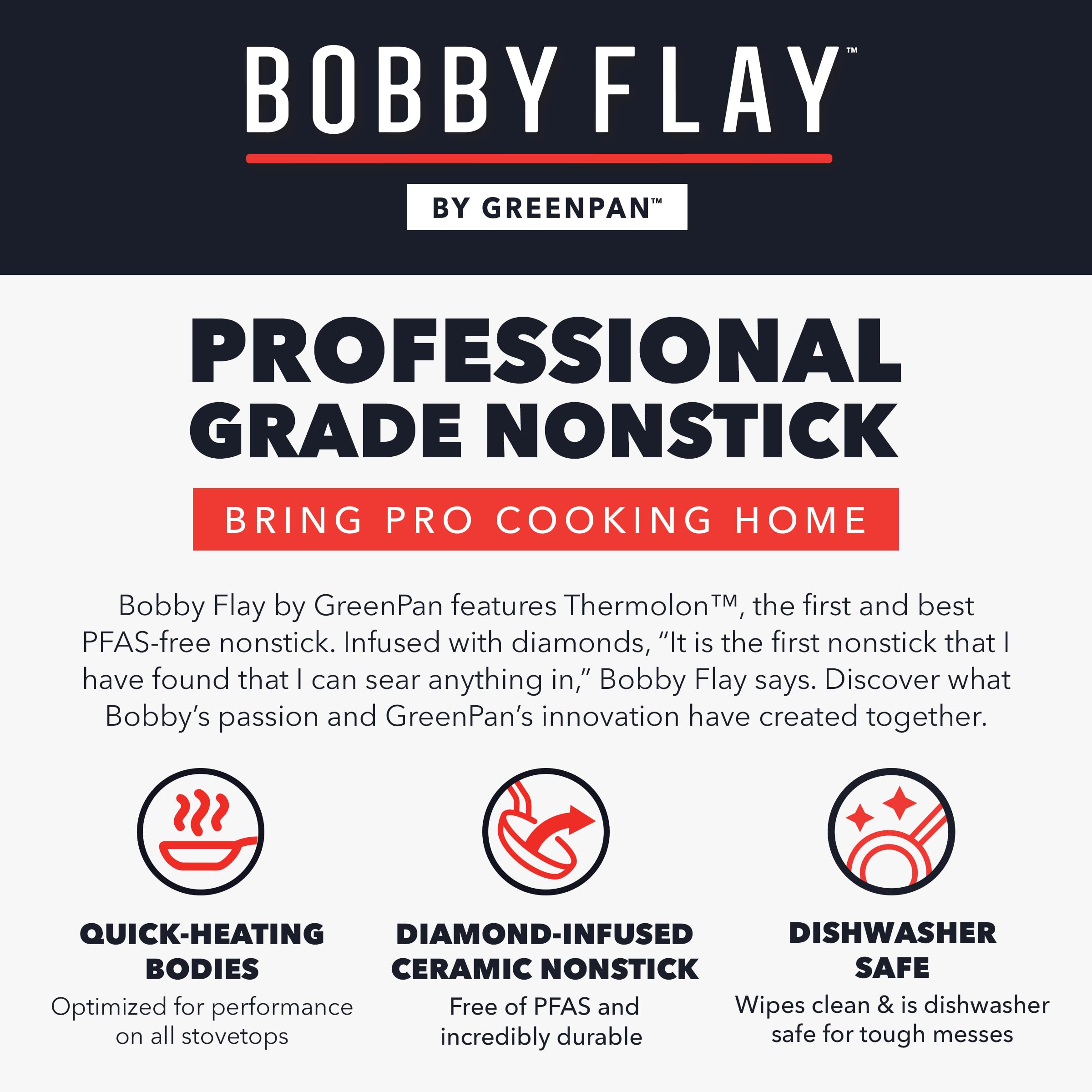 GreenPan x Bobby Flay 13-Piece Nonstick Cookware Set, PFAS-Free Diamond Ceramic, Induction Suitable, Black
