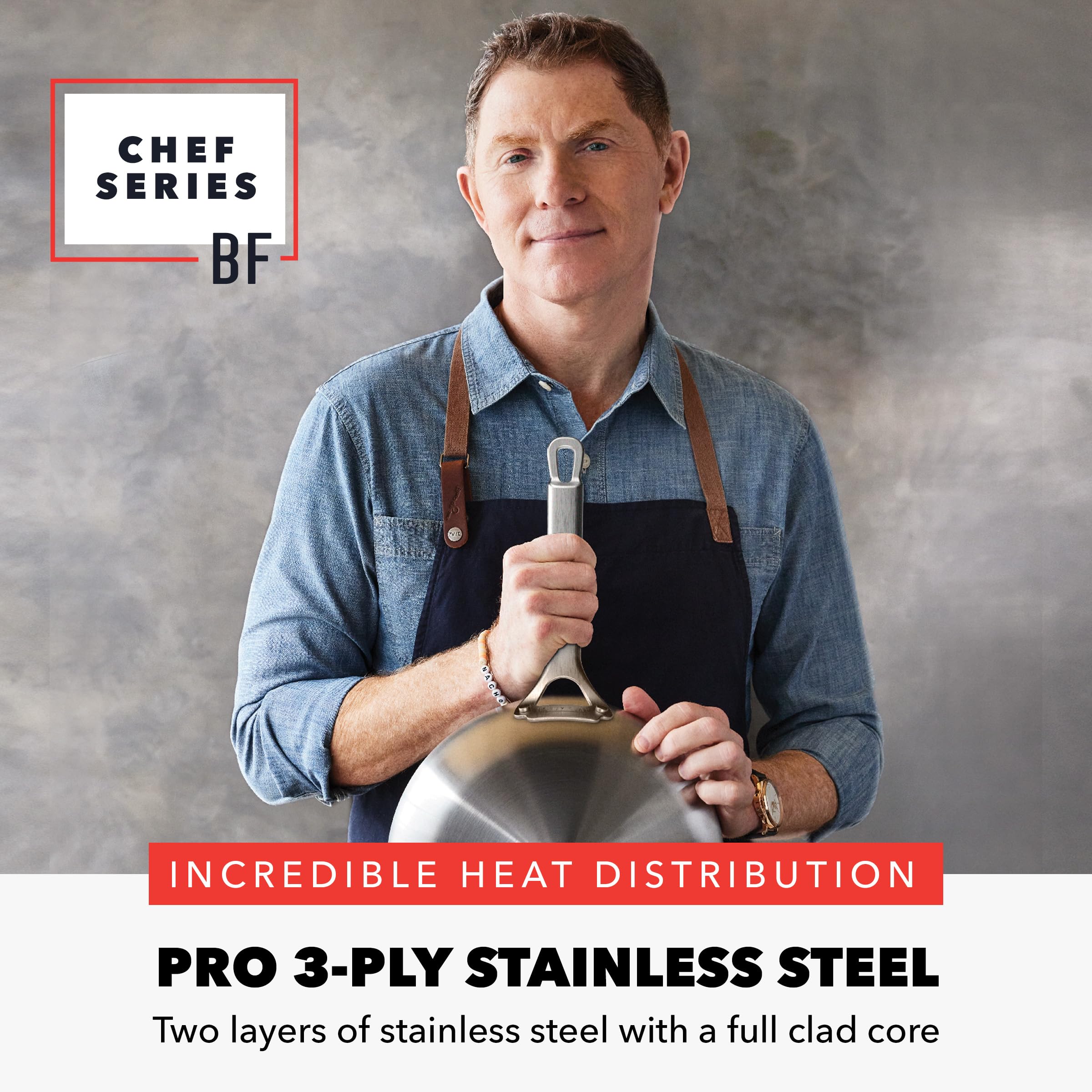 GreenPan x Bobby Flay 10-Piece Stainless Steel Cookware Set, Tri-Ply Multiclad, Induction