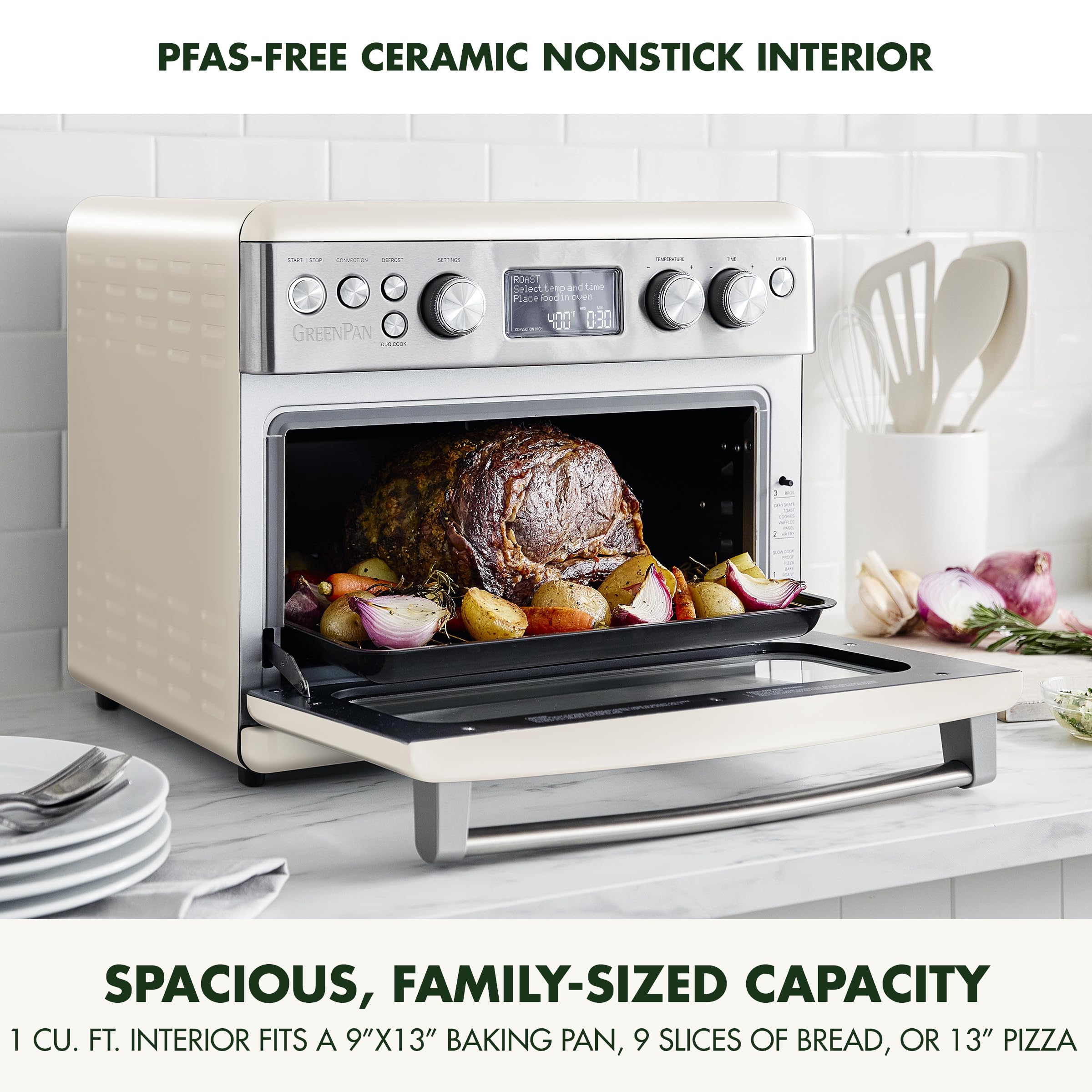 GreenPan 13-in-1 Elite Countertop Convection Oven & Air Fryer, 1 cu. ft., Cloud Cream
