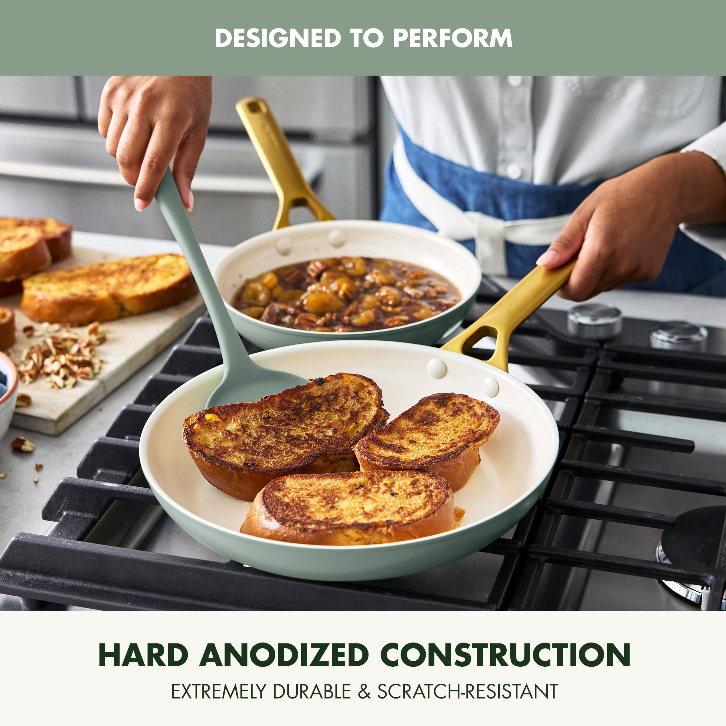 GreenPan Reserve Pro Nonstick Frying Pan Set – 10" & 12", Hard Anodized, PFAS-Free, Stainless Steel Handles, Moss Green