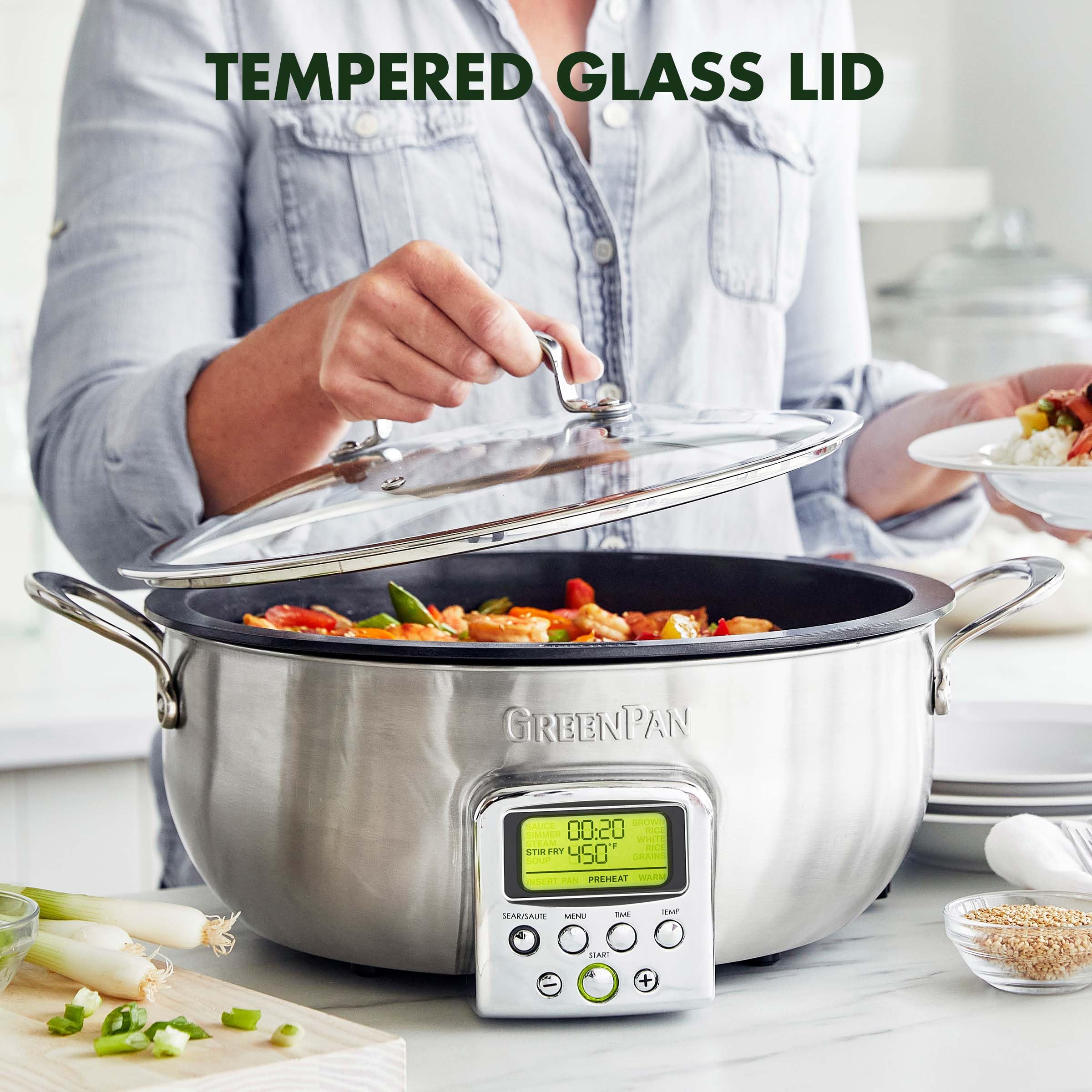 GreenPan Elite 6QT Electric Skillet – Smart Pot, 10-in-1, PFAS-Free Ceramic Nonstick, Stainless Steel