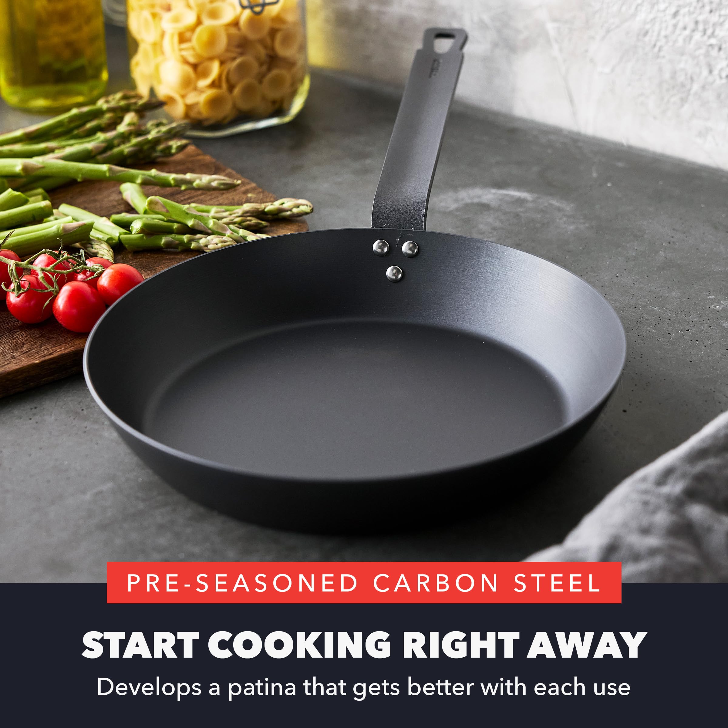 GreenPan x Bobby Flay 10 Inch Carbon Steel Frying Pan, Pre-Seasoned
