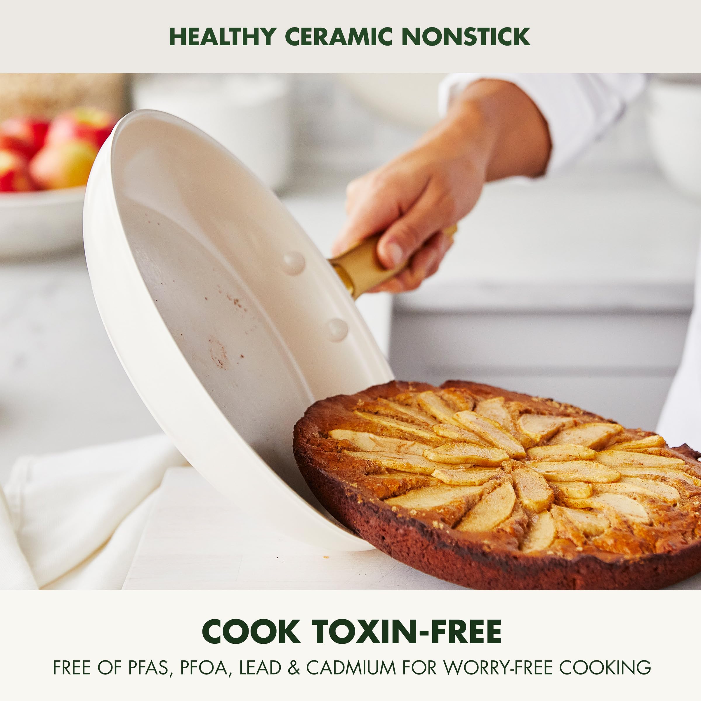 GreenPan Reserve Duoforged Hard Anodized 10-Piece Ceramic Nonstick Cookware Set with Gold-Tone Handles, Cream White