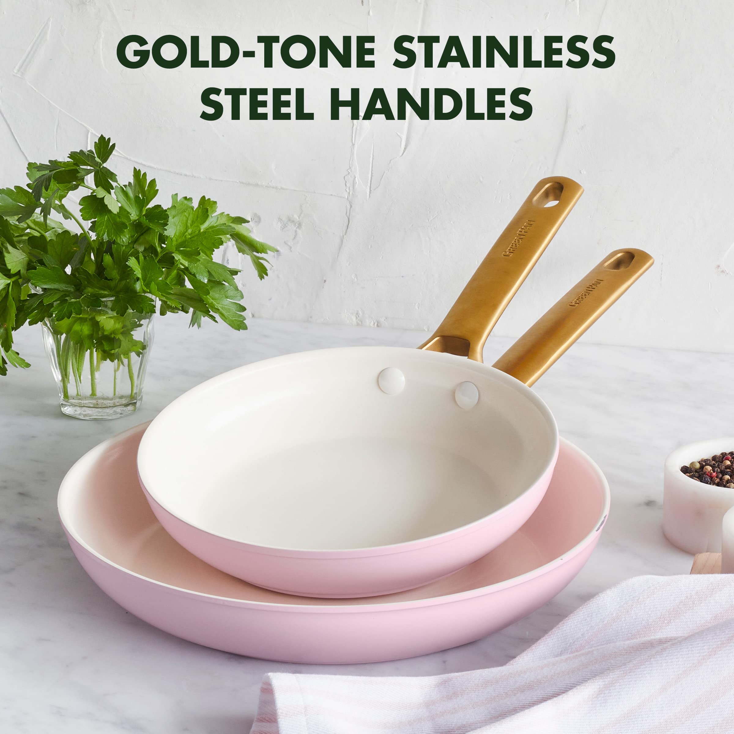 GreenPan Reserve Hard Anodized Ceramic Nonstick Frying Pan Set, 20cm and 26cm, Blush Pink