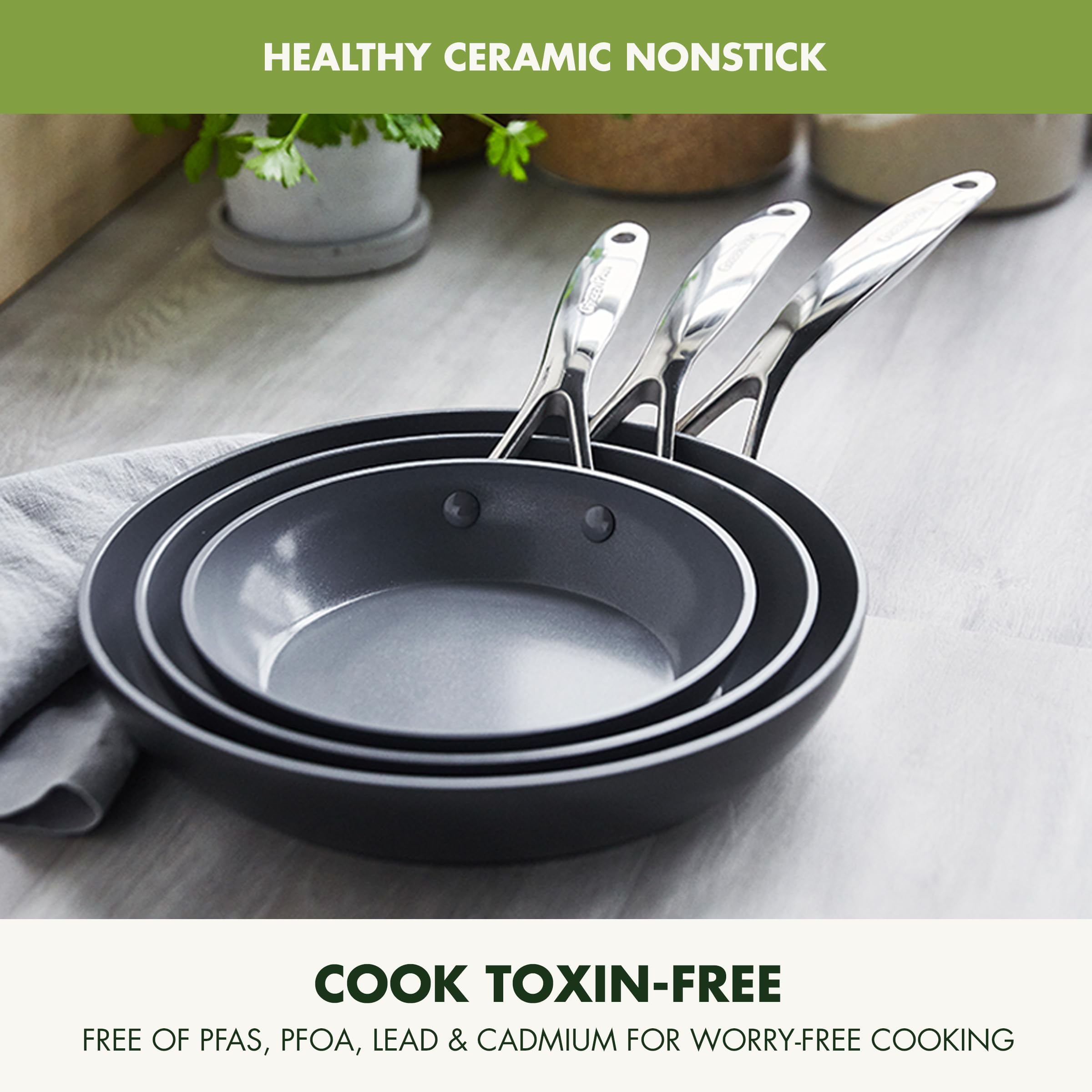 GreenPan Valencia Pro Ceramic Nonstick 3-Piece Fry Pan Set (8", 9.5", 11")