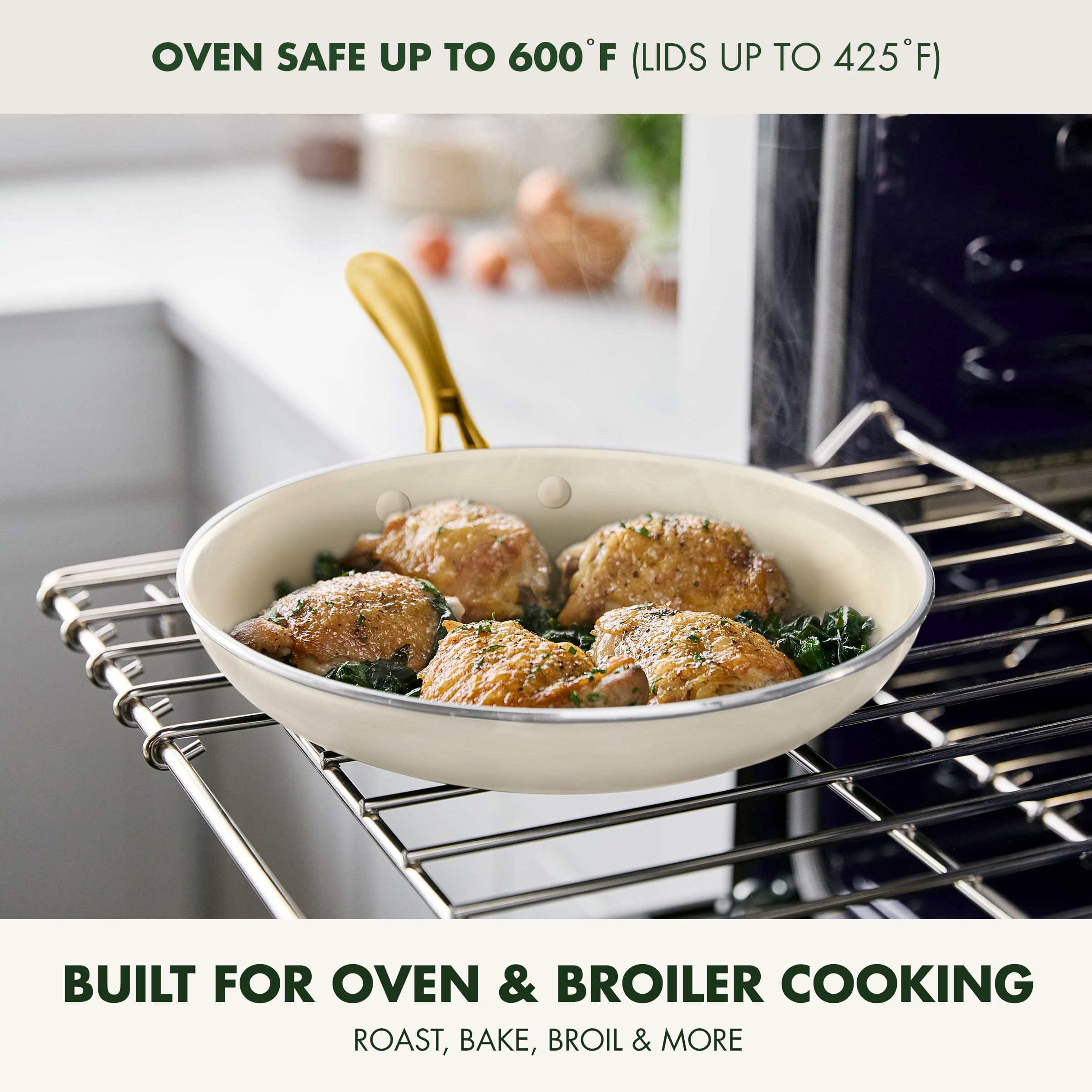 GreenPan Swift 12-Piece Nonstick Cookware Set — Ceramic PFAS-Free Pots & Pans, Dishwasher Safe, Oven to 600°F, Cream