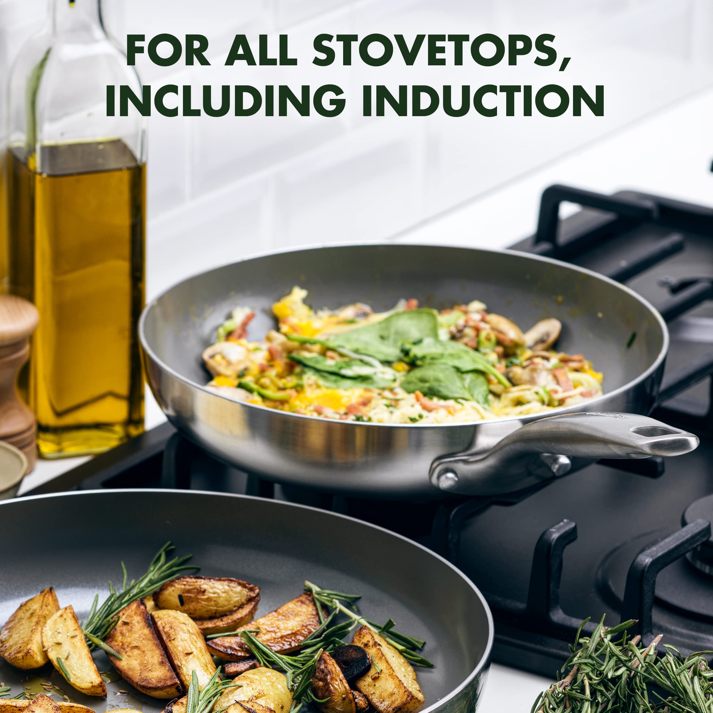 GreenPan Chatham Tri-Ply Stainless Steel Healthy Ceramic Nonstick 8" and 10" Frying Pan Skillet 2-Piece Set