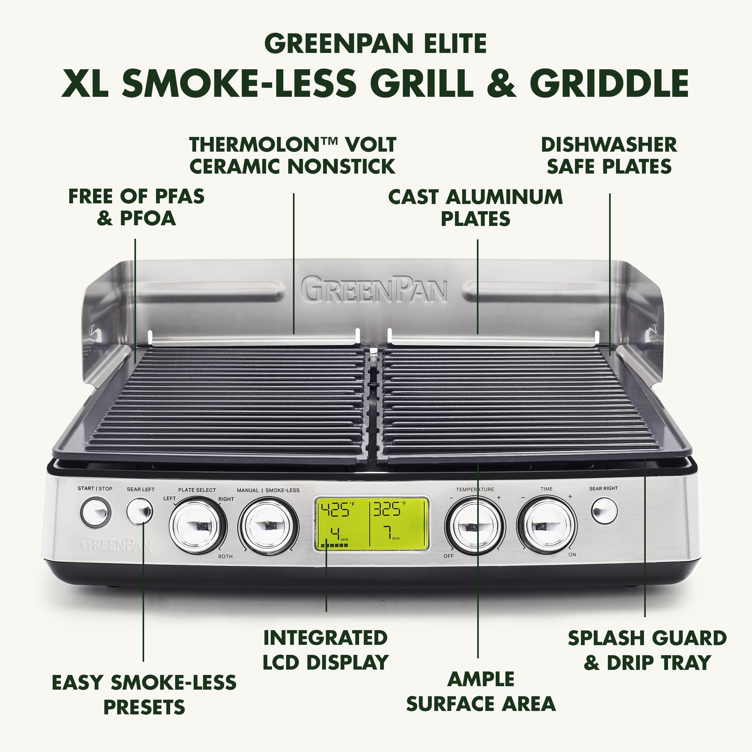 GreenPan Elite XL Smokeless Grill and Griddle with Ceramic Nonstick Plates