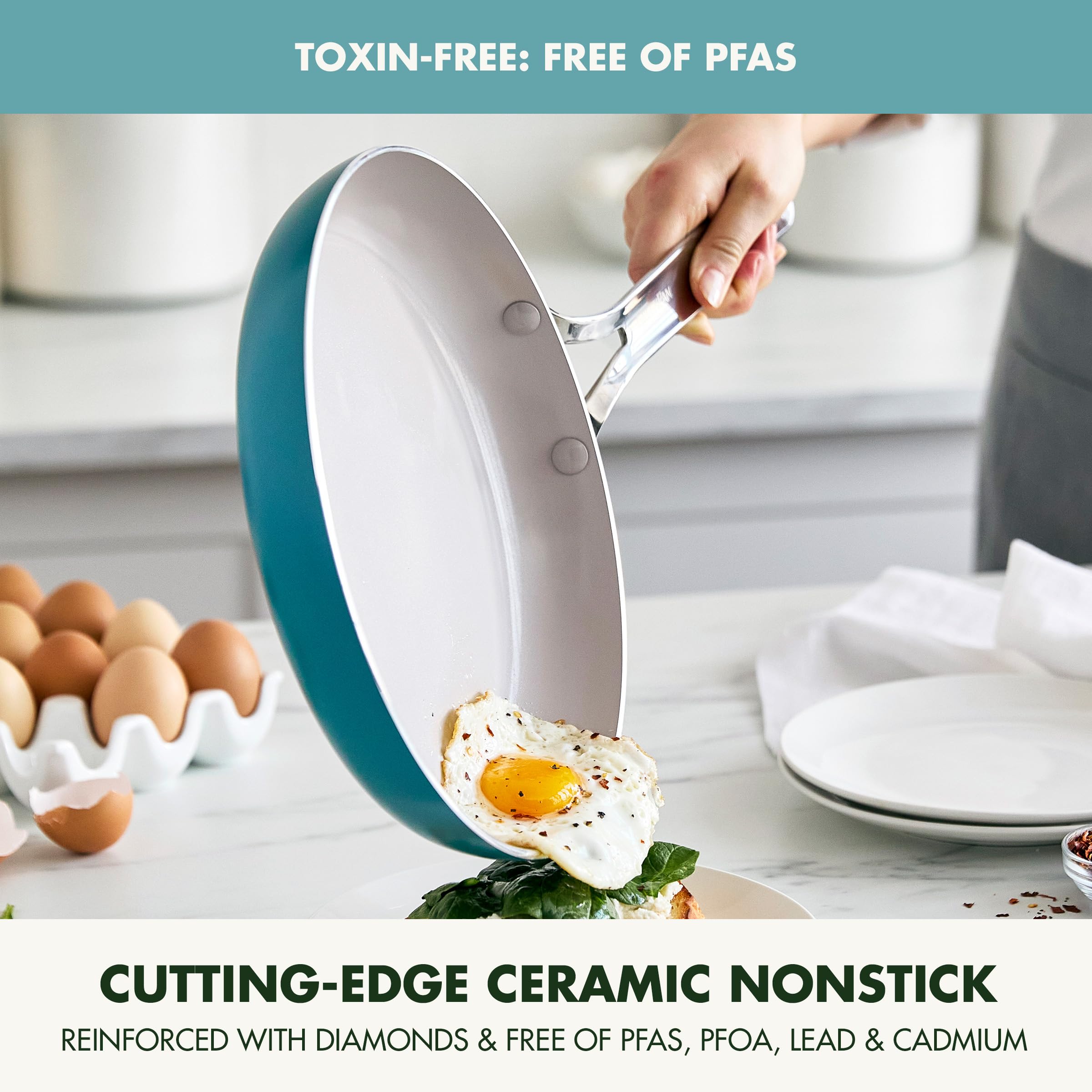 GreenPan Nova 10-Piece Cookware Set – PFAS-Free Ceramic Nonstick, Deep Teal