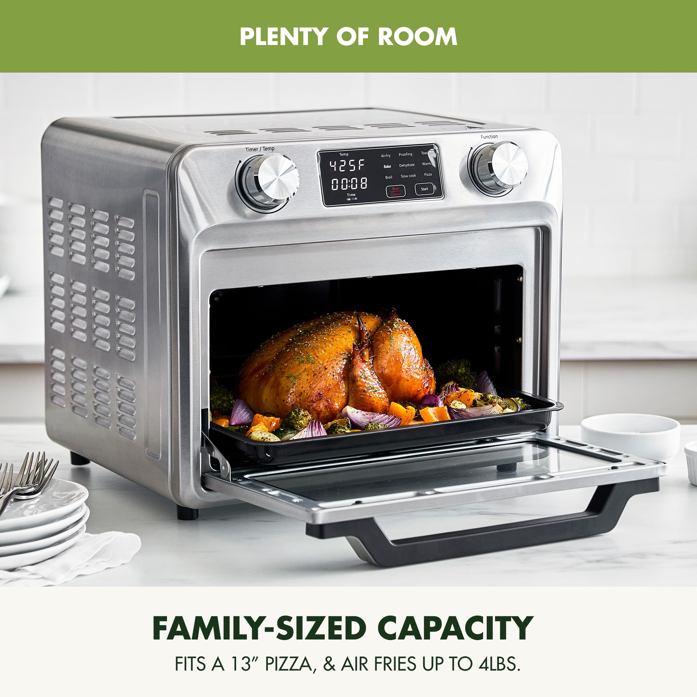 GreenPan Bistro Noir 9-in-1 Air Fry Oven with Stainless Steel Rack, Baking Pan, and Basket