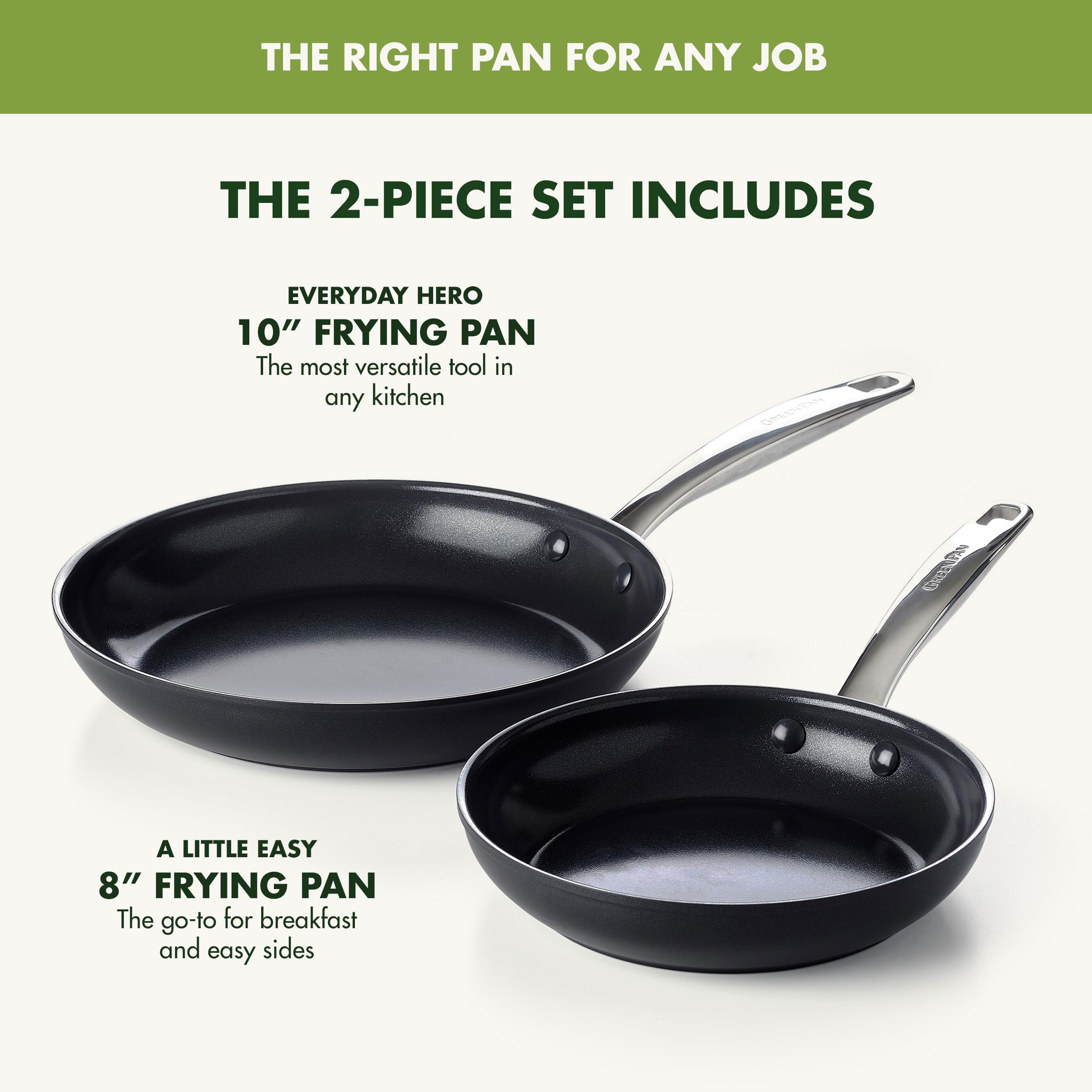 GreenPan Chatham Prime Midnight 8" and 10" Frying Pan Set, Hard Anodized, Diamond-Infused Nonstick, Black