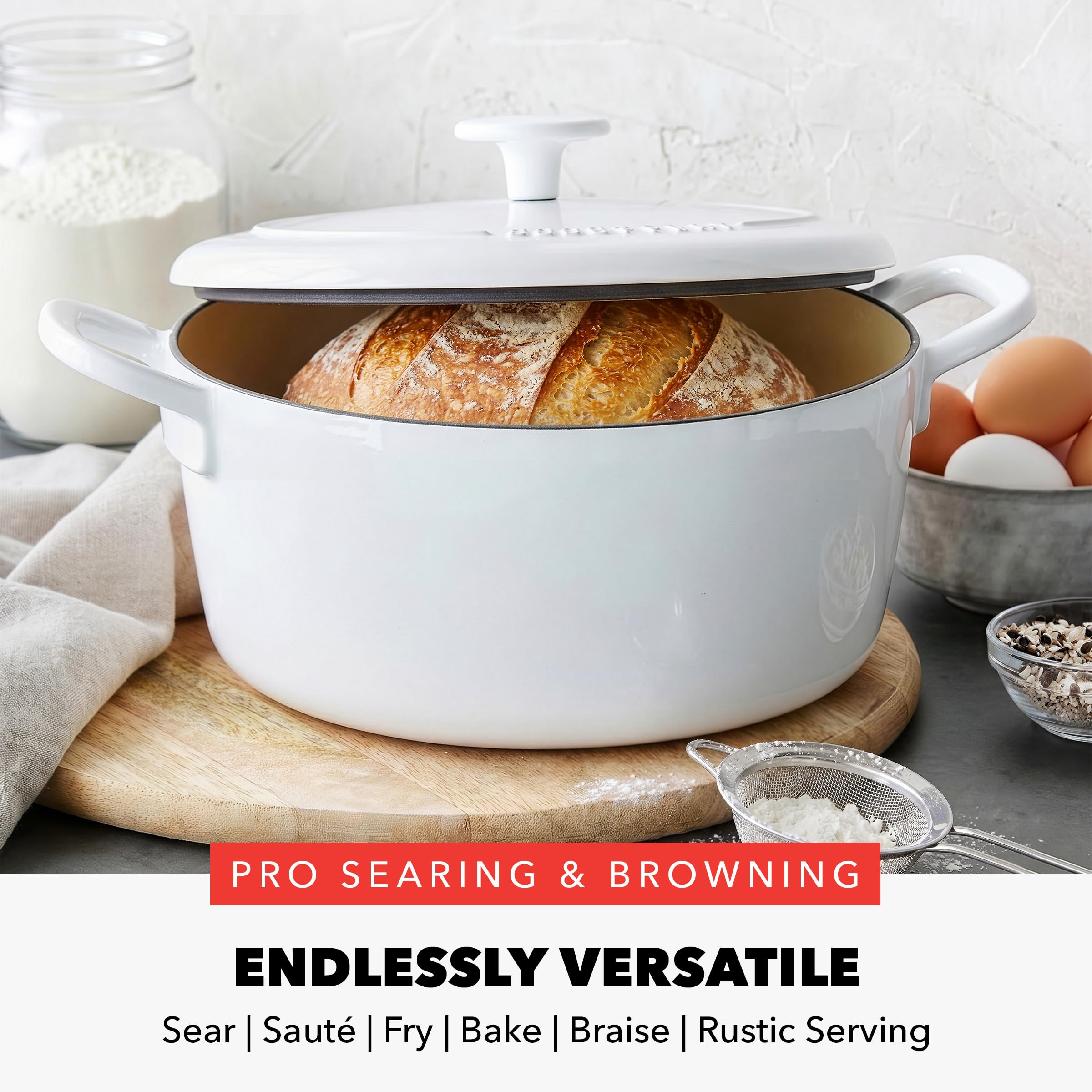 GreenPan x Bobby Flay 5.5QT Enameled Cast Iron Dutch Oven with Self-Basting Lid — Ivory