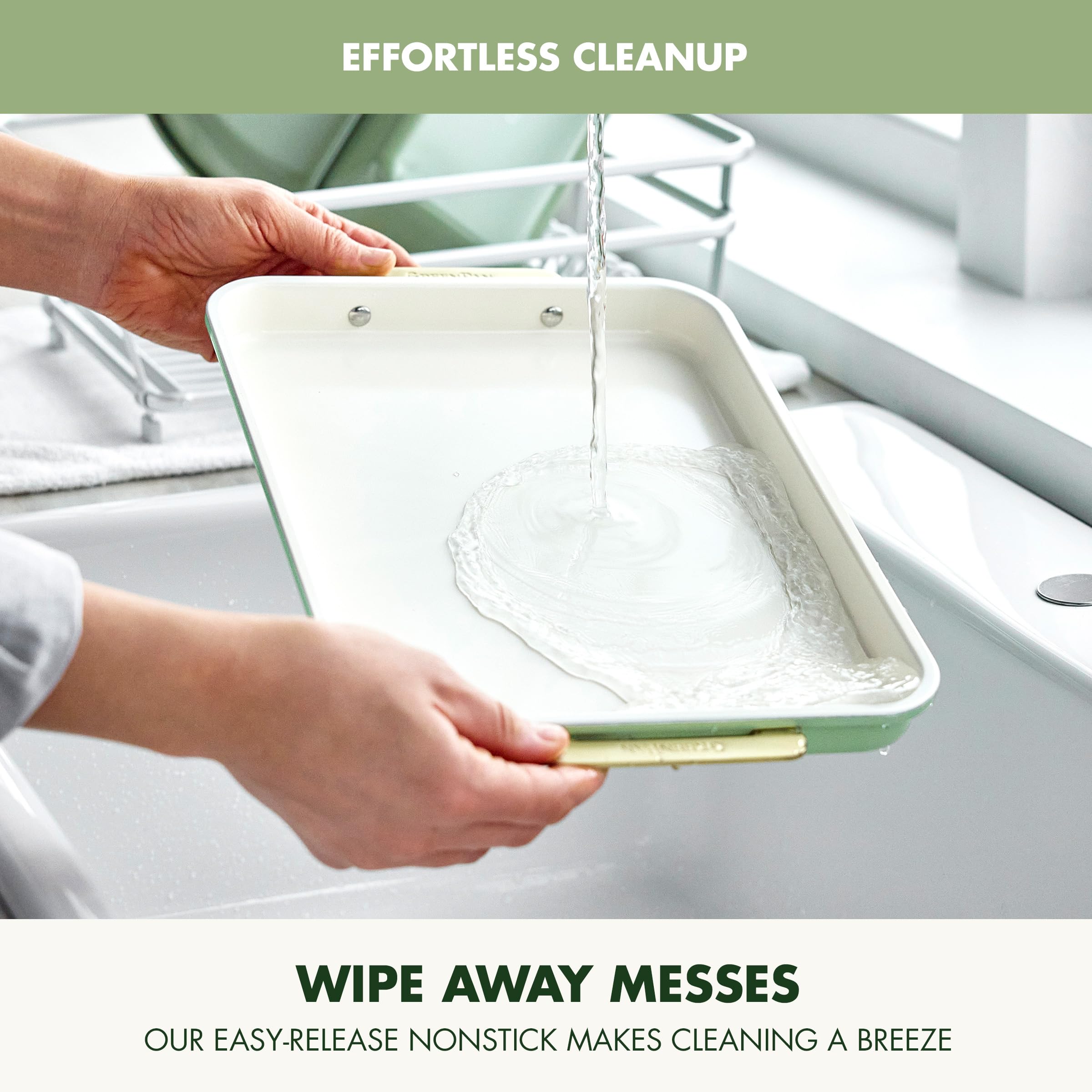 GreenPan Bakeware Set, 7-Piece Nonstick Ceramic with Gold Handles, Sage Green