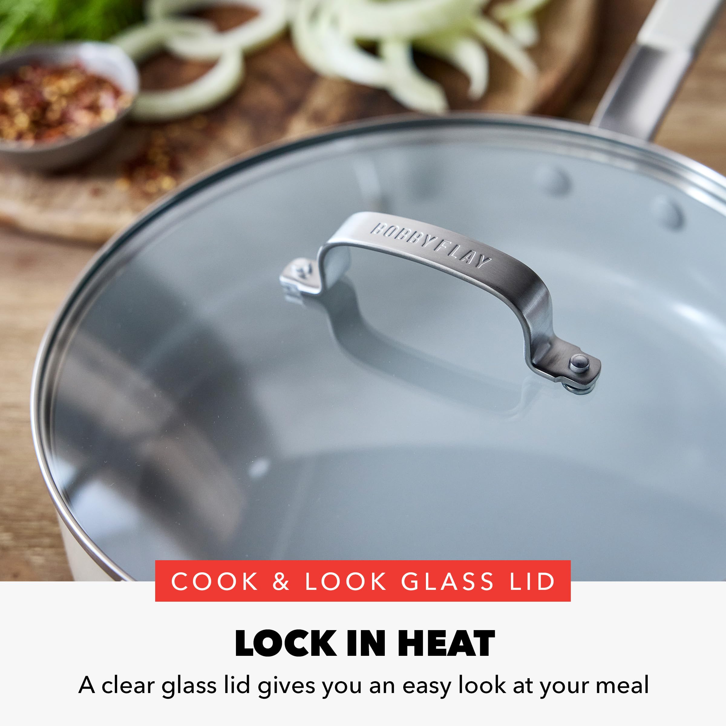 GreenPan x Bobby Flay 4.5QT Nonstick Sauté Pan with Glass Lid, PFAS-Free Diamond Ceramic — Cream