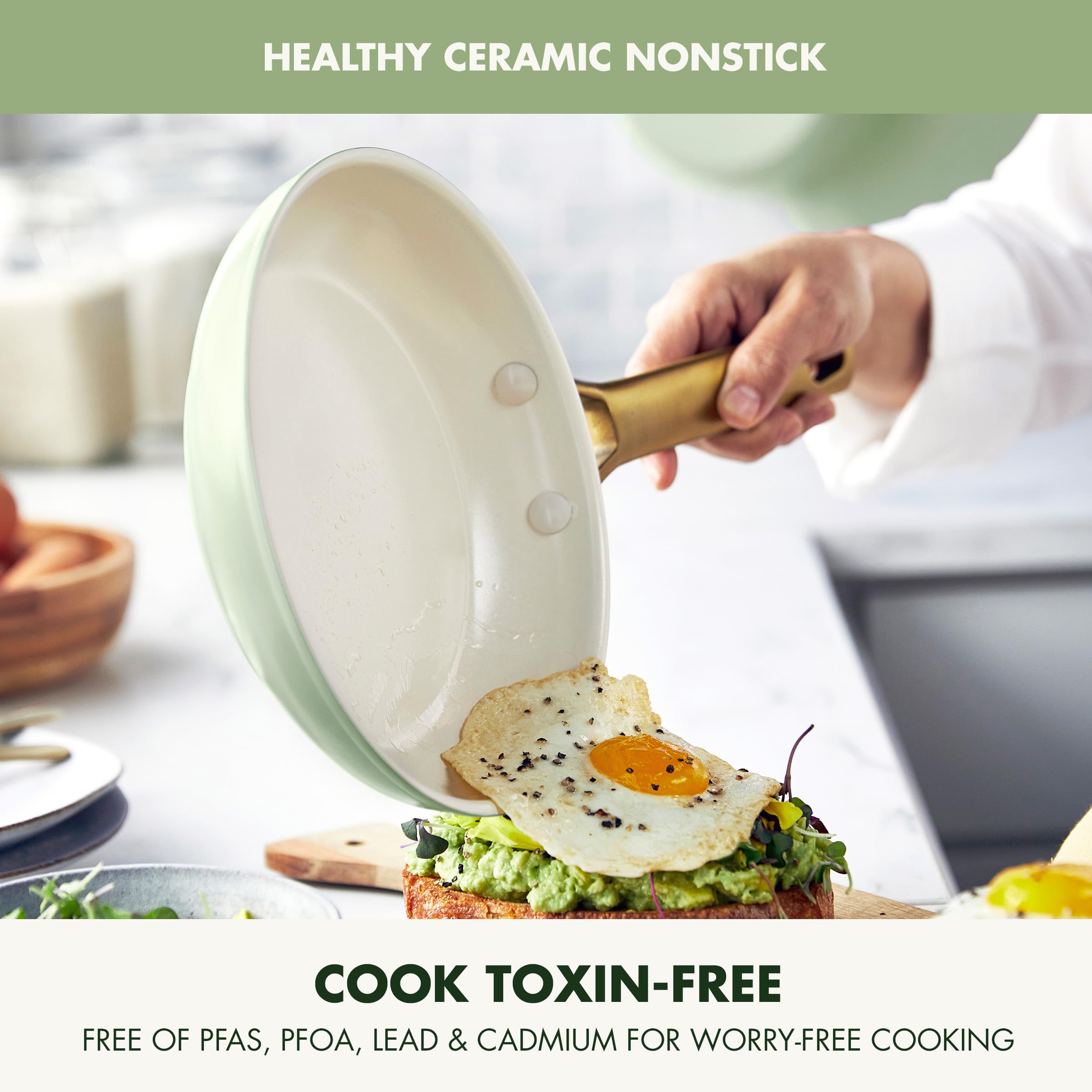 GreenPan Reserve Duoforged Hard Anodized 10-Piece Ceramic Nonstick Cookware Set with Gold-Tone Handles, Sage Green