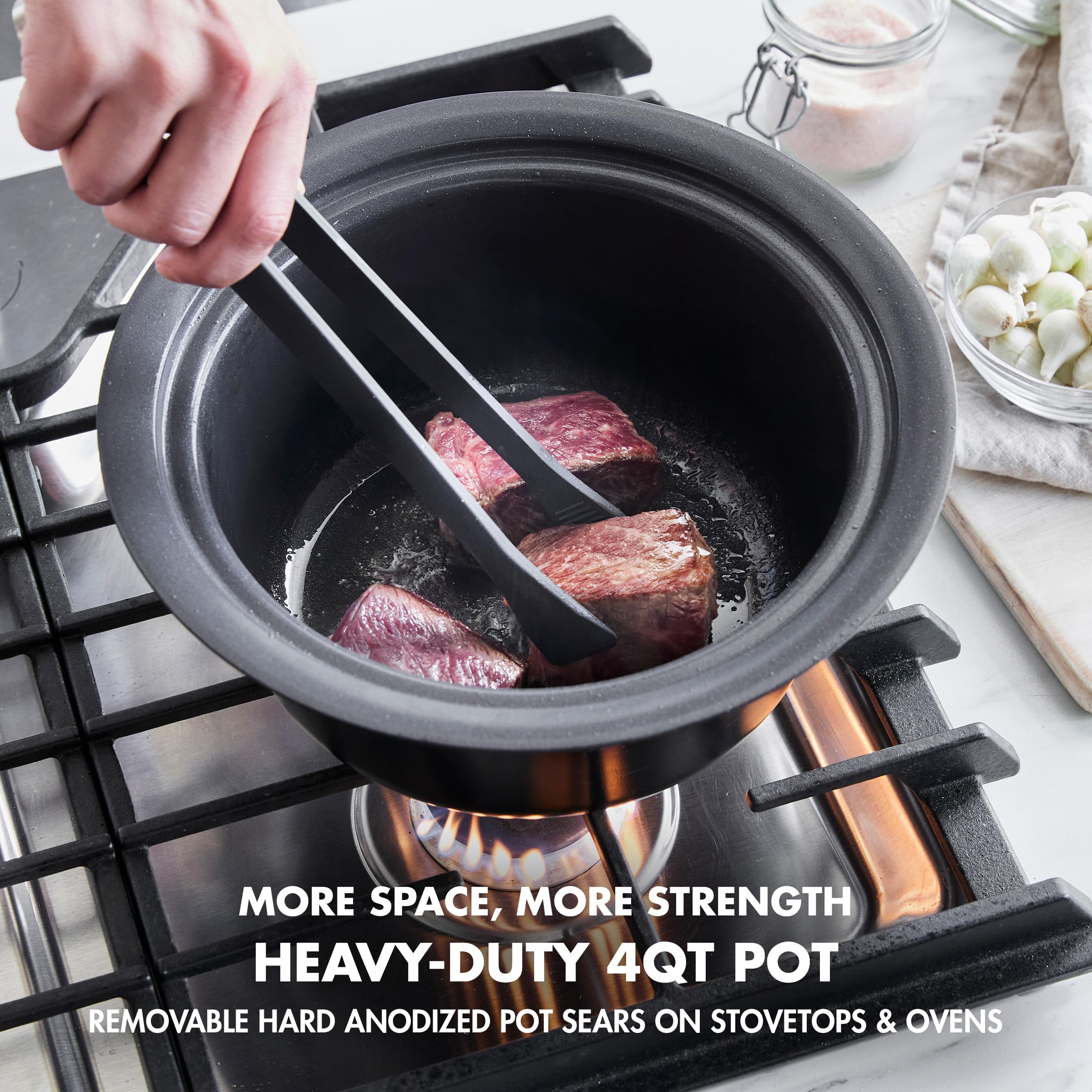 GreenPan Bistro Noir 6-in-1 4QT Electric Slow Cooker with Glass Lid – Black