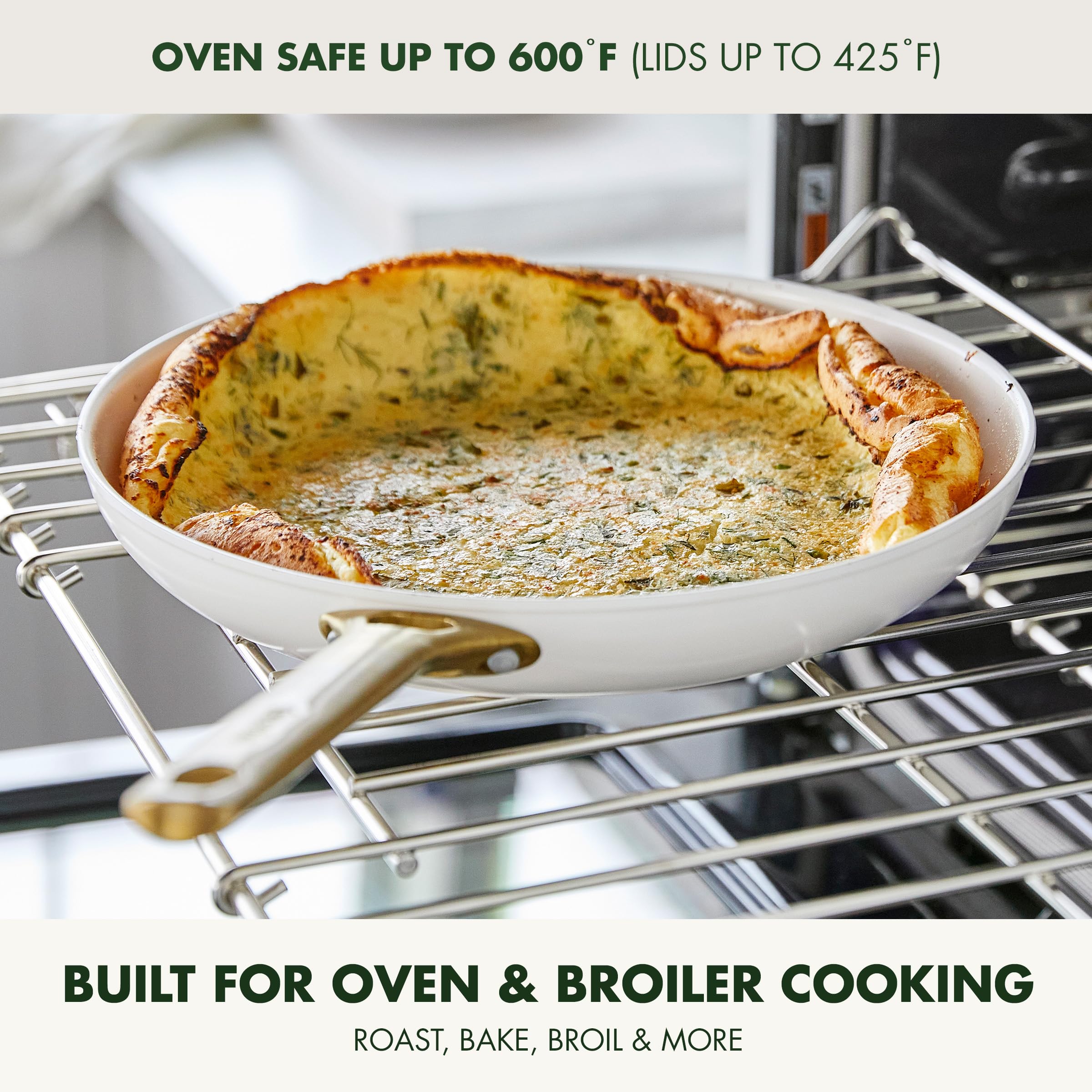 GreenPan Reserve Duoforged Hard Anodized 10-Piece Ceramic Nonstick Cookware Set with Gold-Tone Handles, Cream White