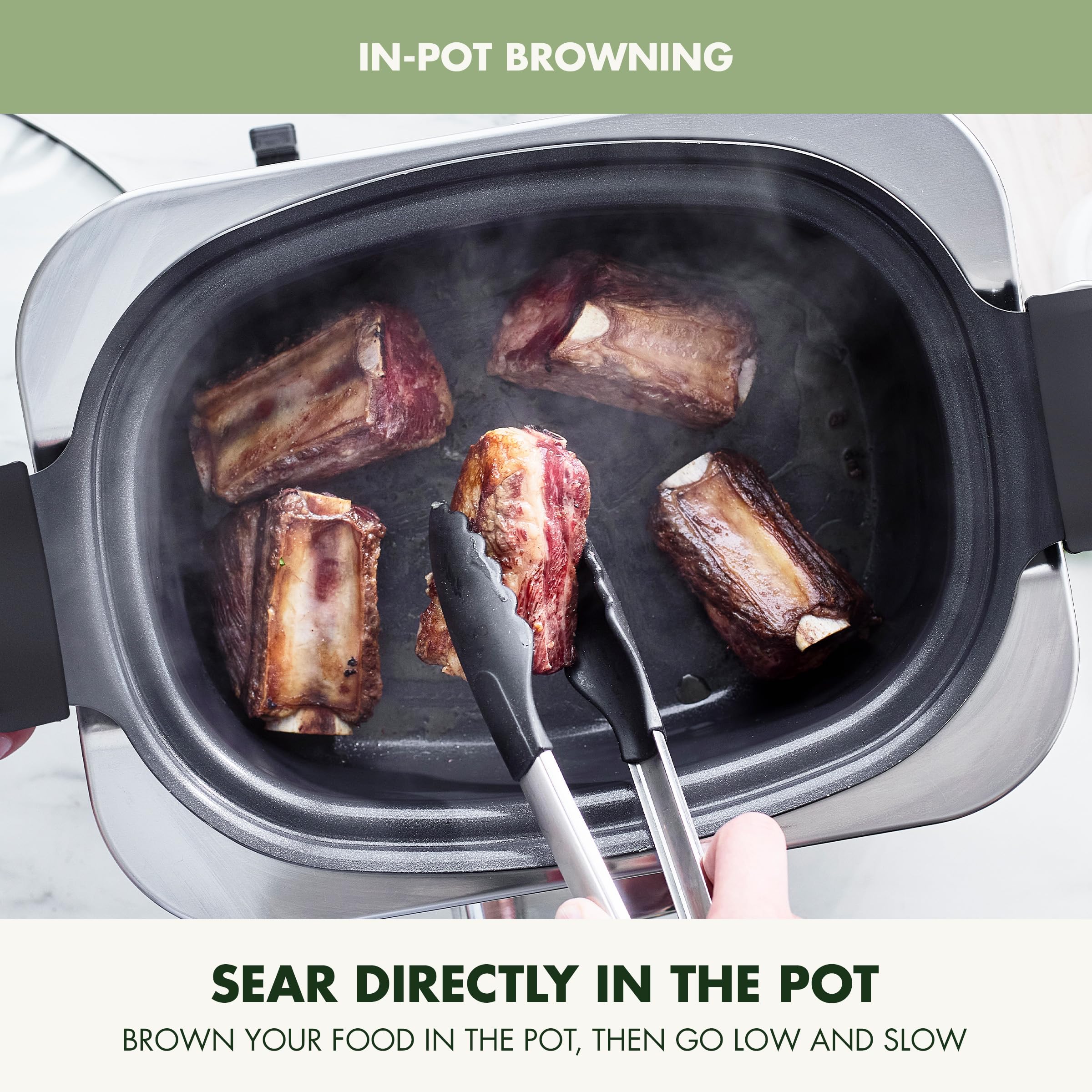 GreenPan Elite 8-in-1 Programmable 6QT Electric Slow Cooker with Ceramic Nonstick Crock, Sage Green