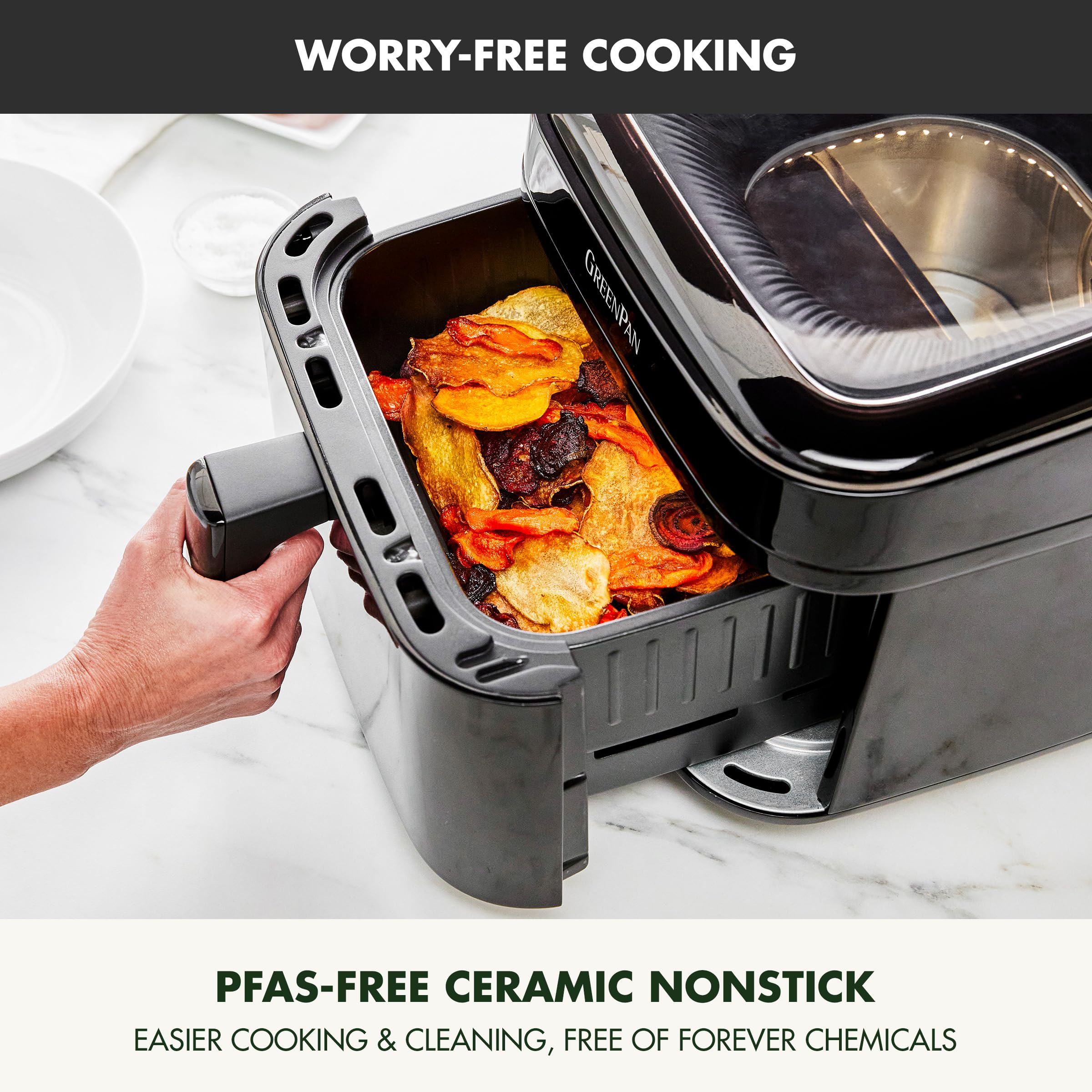 GreenPan Cyclone 7 QT 12-in-1 Air Fryer with XL Window, Halogen Heating, Digital Touch Screen