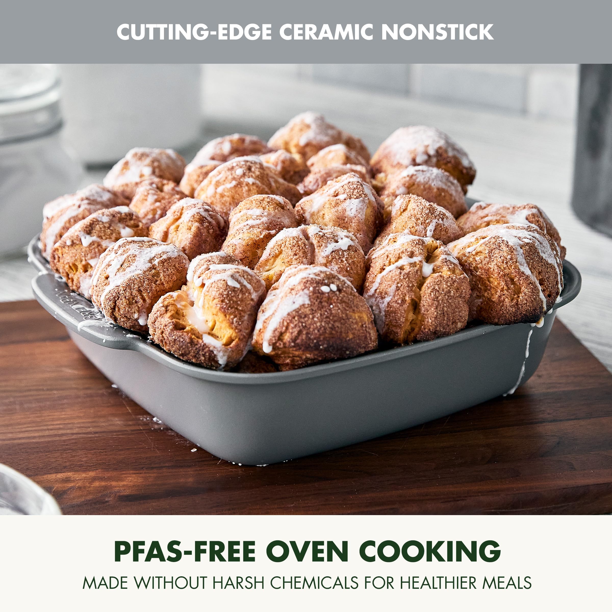 GreenPan Premiere Ovenware 8" Square Cake Baking Pan – Ceramic Nonstick Cast Aluminum, Gray