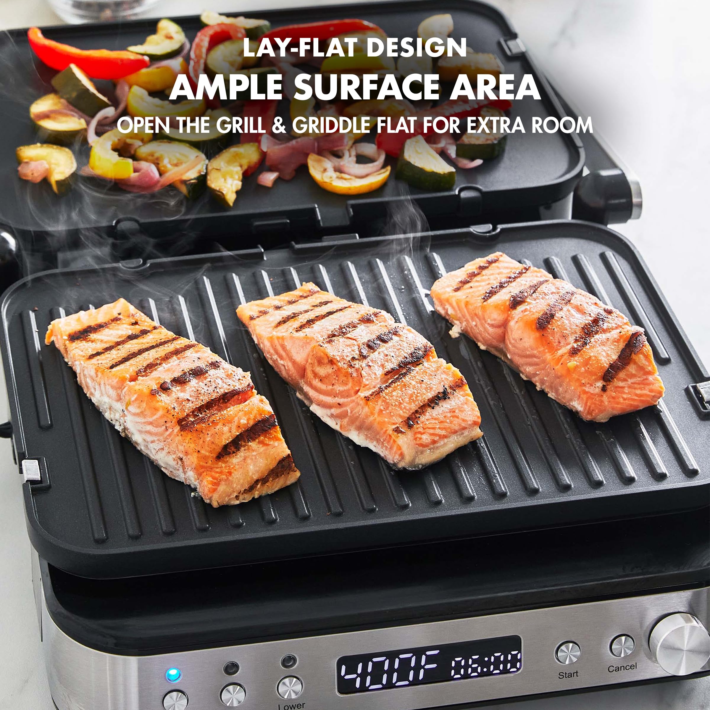 GreenPan Electric Indoor Stainless Steel 6-in-1 Contact Grill and Griddle