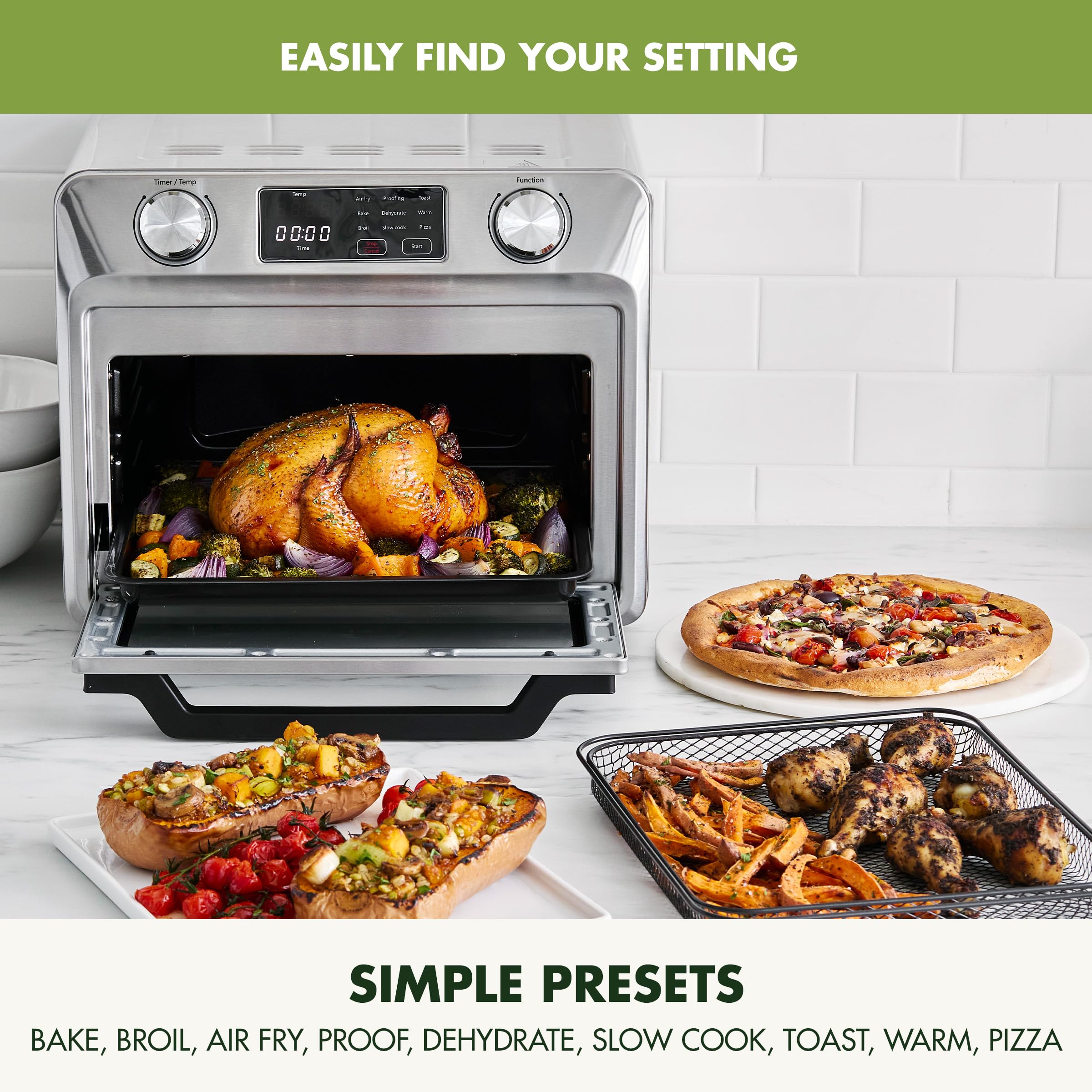 GreenPan Bistro Noir 9-in-1 Air Fry Oven with Stainless Steel Rack, Baking Pan, and Basket