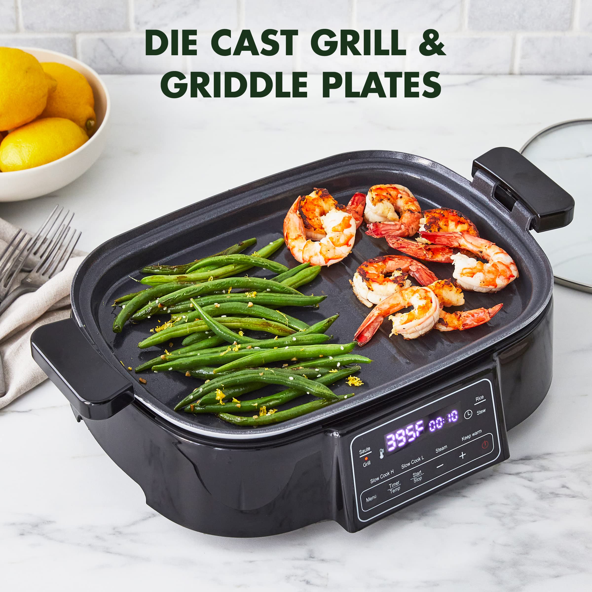 GreenPan Bistro 6.5QT Multi-Cooker Skillet — 8-in-1 Electric Slow Cooker, Grill, Griddle, Steamer, Rice Cooker, PFAS-Free Ceramic Nonstick, Matte Black