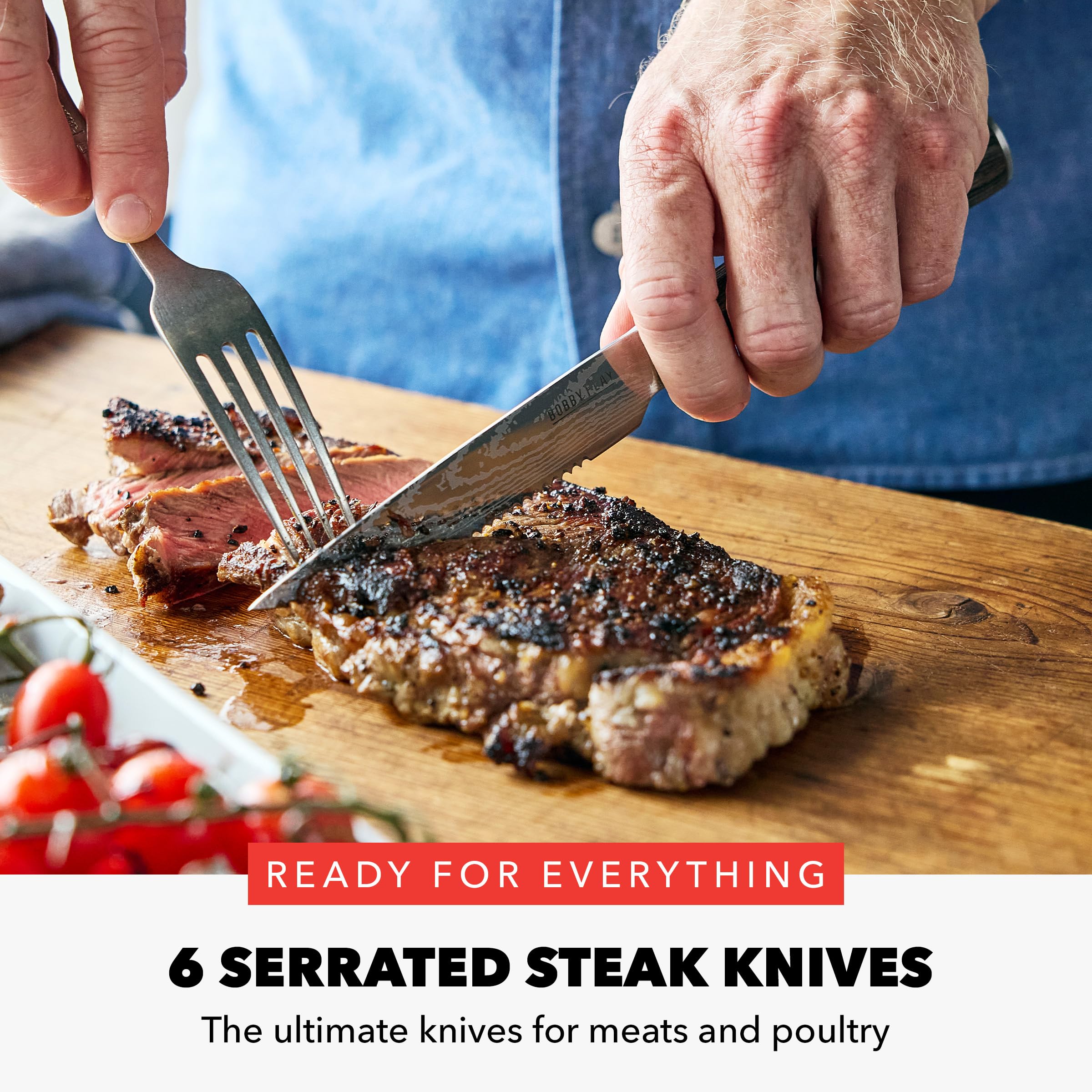 GreenPan x Bobby Flay 13-Piece Stainless Steel Knife Block Set with Acacia Wood Block