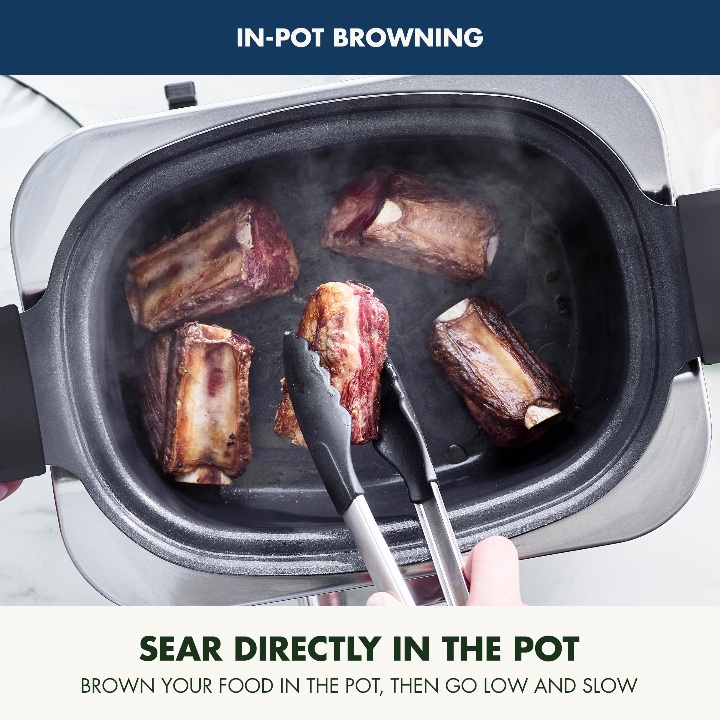 GreenPan Elite 8-in-1 Programmable 6-Quart Electric Slow Cooker, PFAS-Free Ceramic Nonstick, Oxford Blue