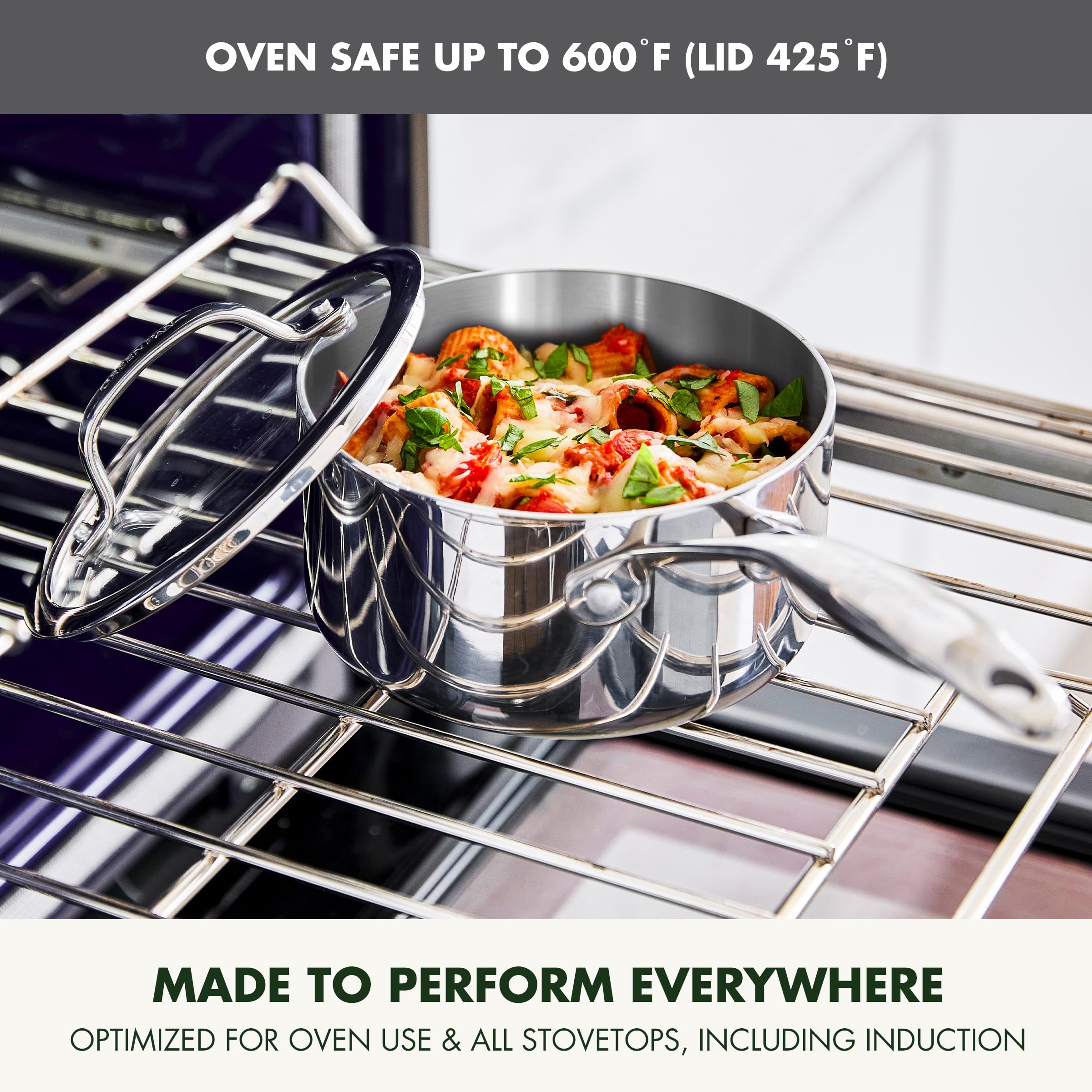 GreenPan Valencia Pro Tri-Ply Stainless Steel 1.6QT Chef's Pan with Lid