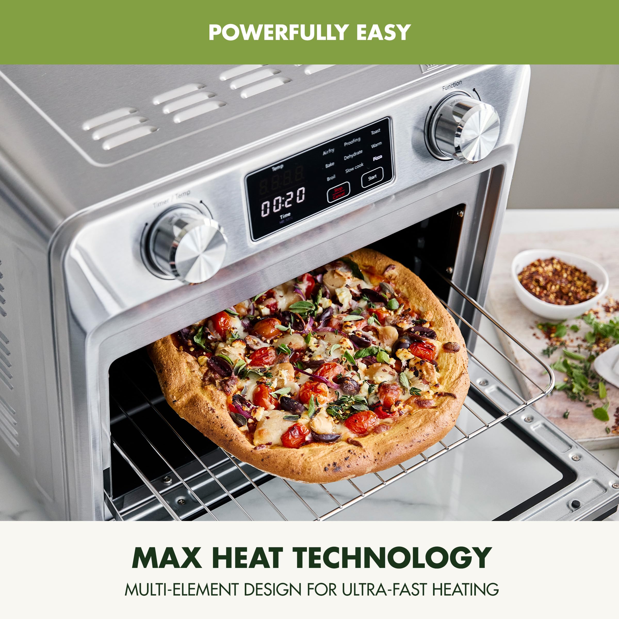 GreenPan Bistro Noir 9-in-1 Air Fry Oven with Stainless Steel Rack, Baking Pan, and Basket
