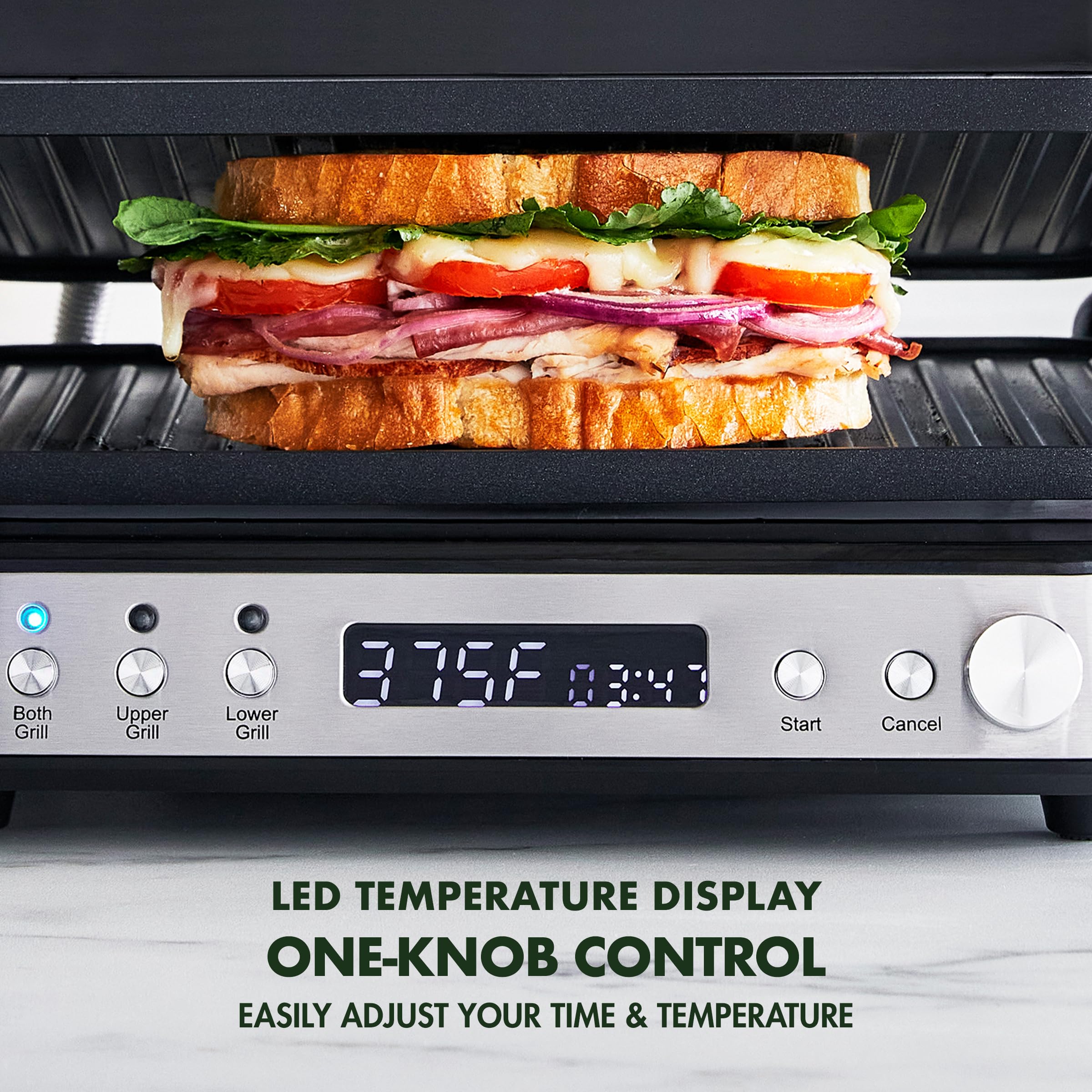 GreenPan Electric Indoor Stainless Steel 6-in-1 Contact Grill and Griddle