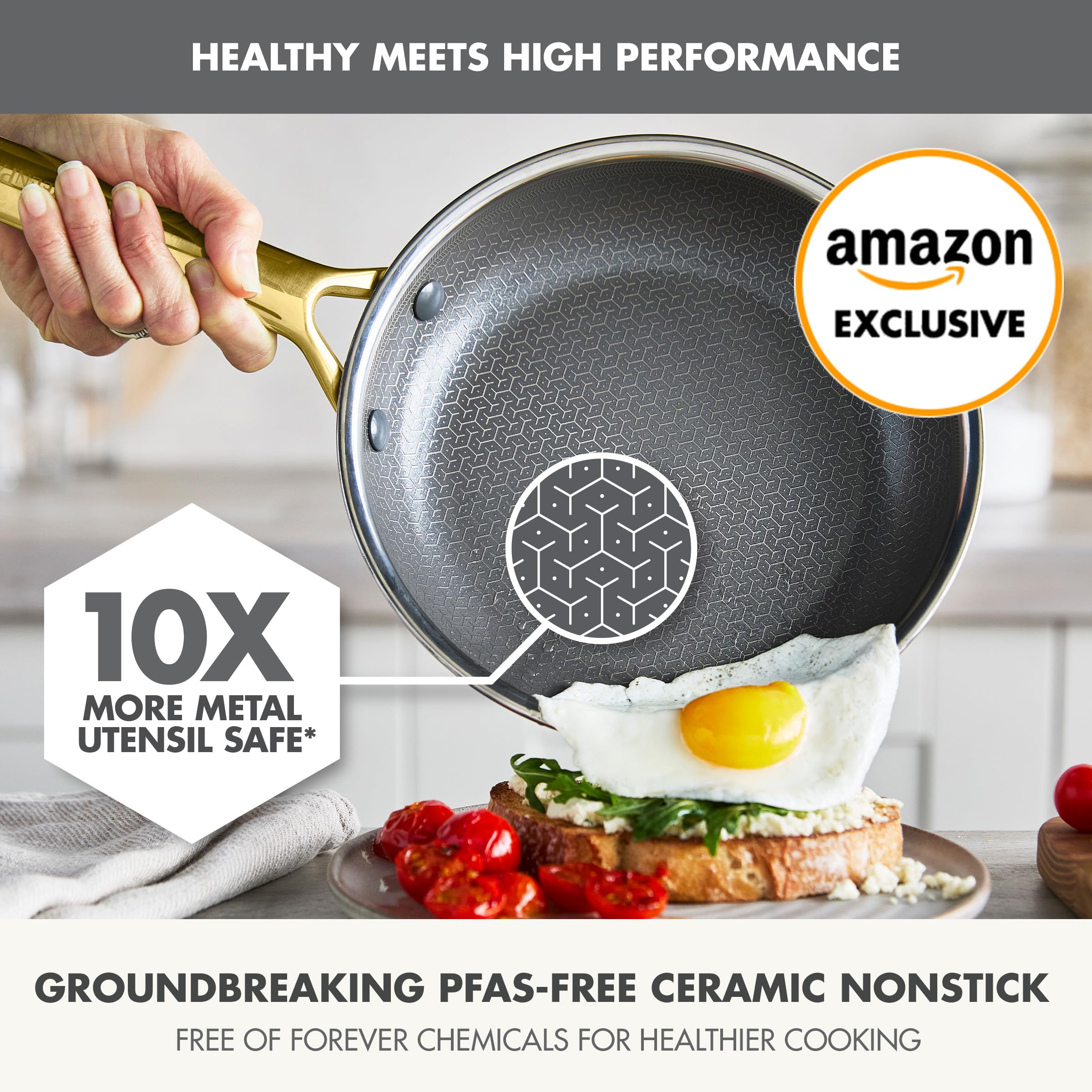 GreenPan APEX Hybrid 13-Piece Stainless Steel Nonstick Cookware Set — Tri-Ply Thermobond, PFAS-Free Ceramic, Induction Compatible, Oven Safe to 850°F, Gold
